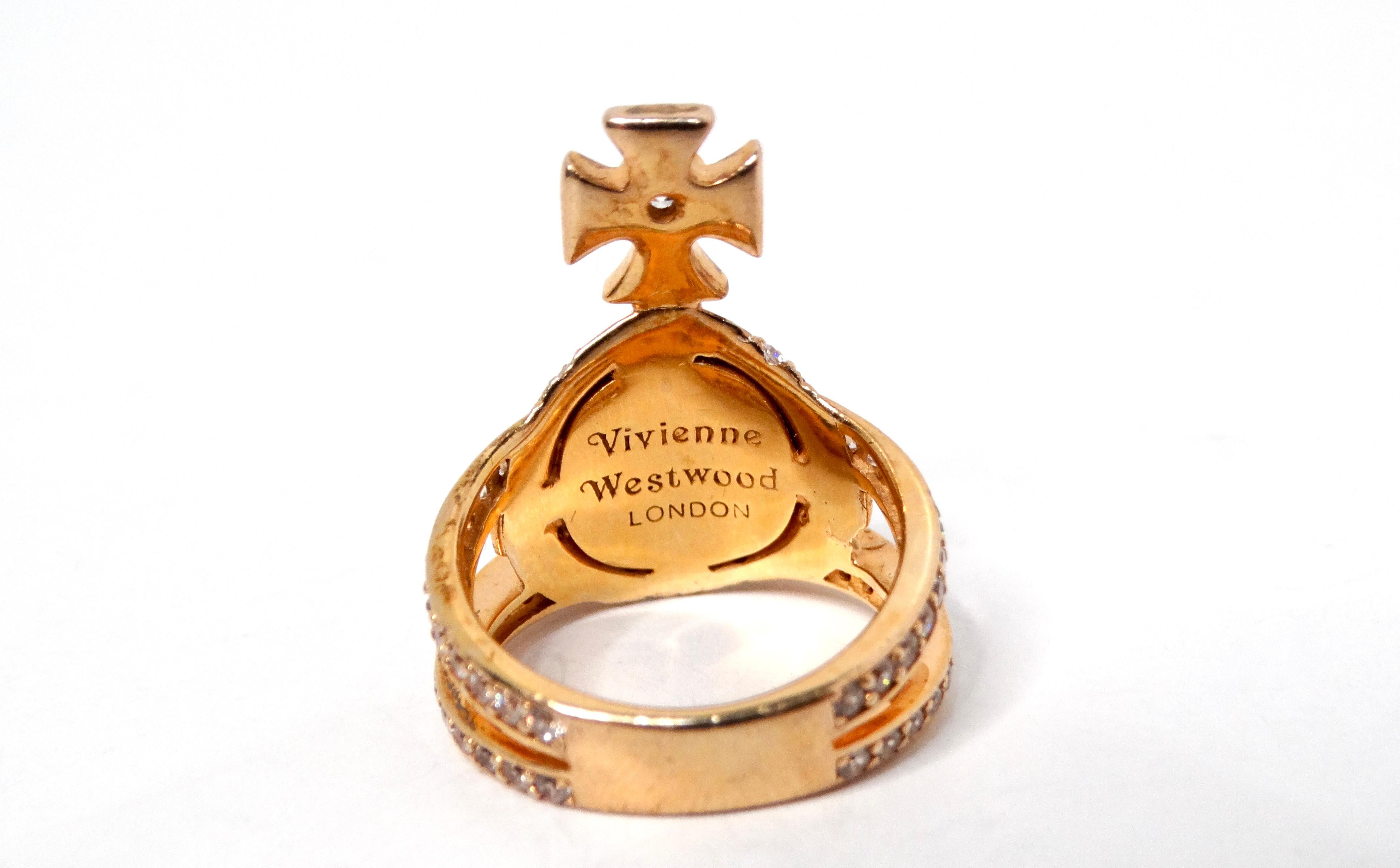 Vivienne Westwood Silver & 18k Rose Gold Plated Orb Ring With Crystals In Good Condition In Scottsdale, AZ