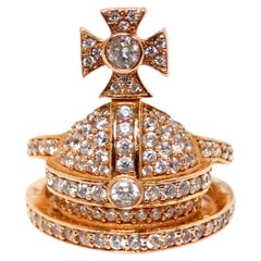Vivienne Westwood Silver & 18k Rose Gold Plated Orb Ring With Crystals