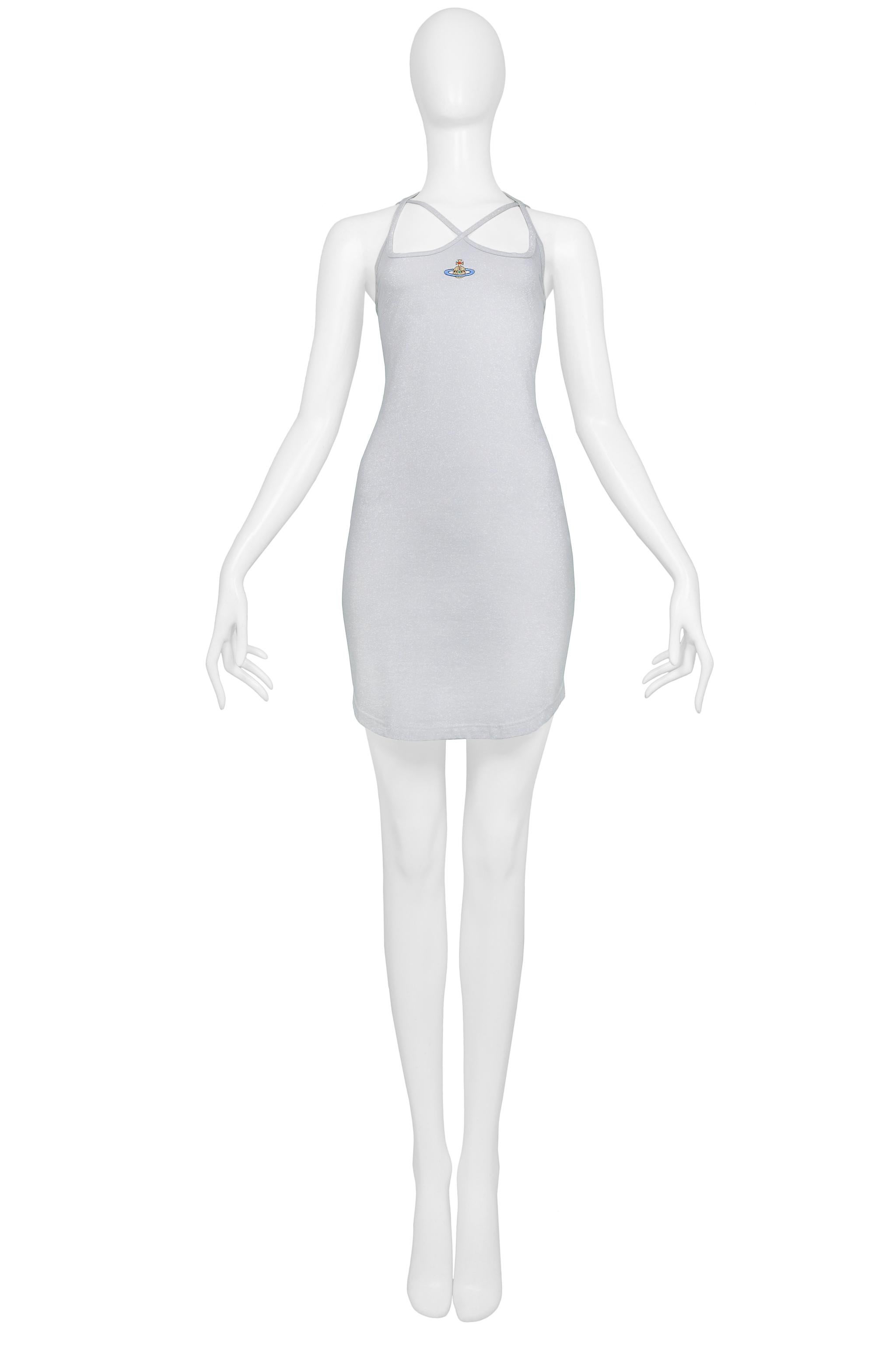 Vivienne Westwood Silber Glitter „ORB“ Criss-Cross Kleid 1998 im Zustand „Hervorragend“ im Angebot in Los Angeles, CA