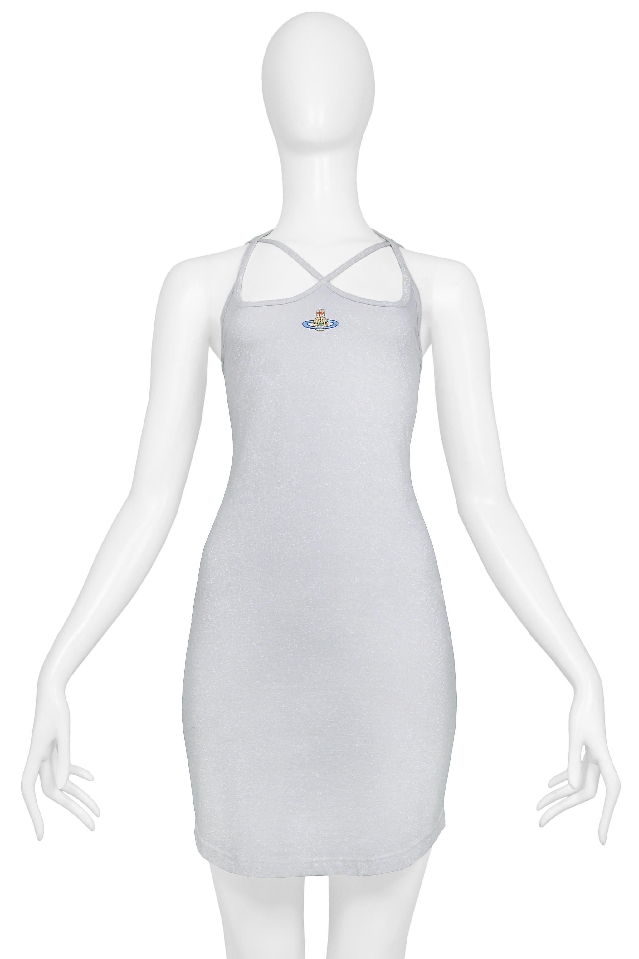 Vivienne Westwood Silber Glitter „ORB“ Criss-Cross Kleid 1998 Damen im Angebot