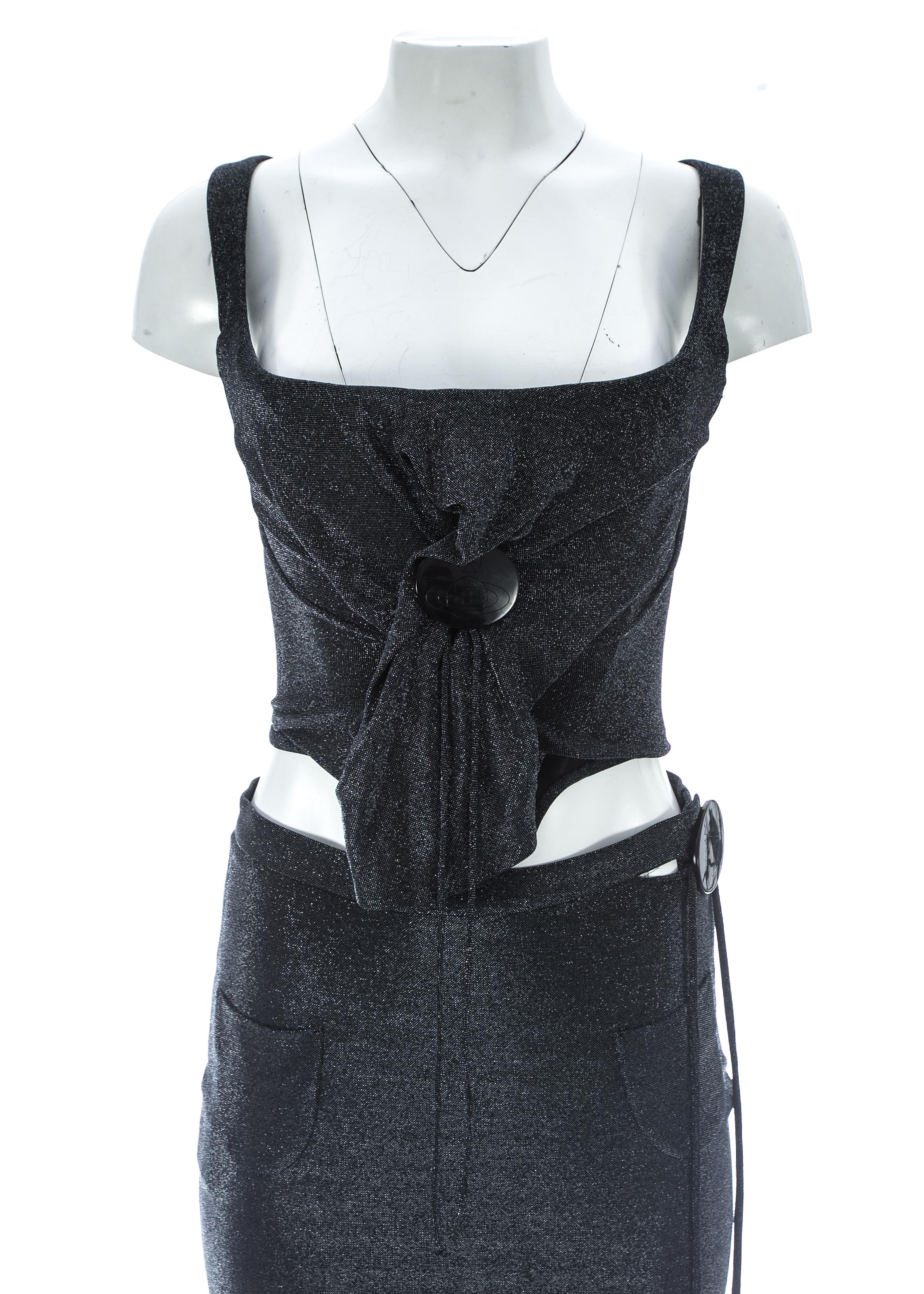 Black Vivienne Westwood silver lurex corset and skirt evening ensemble, A/W 1998