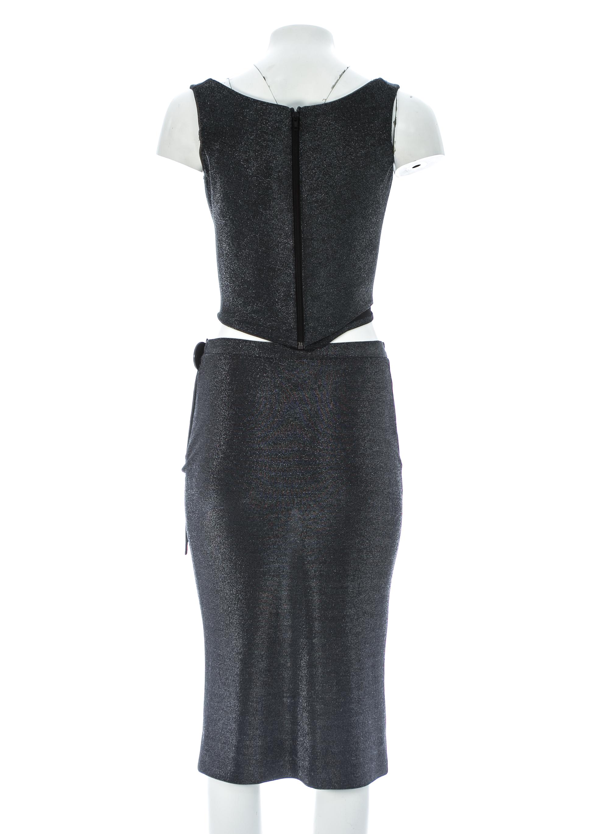 Women's or Men's Vivienne Westwood silver lurex corset and skirt evening ensemble, A/W 1998