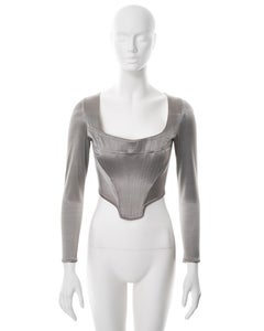 Vivienne Westwood silver stretch satin long sleeve corset, ss 1992