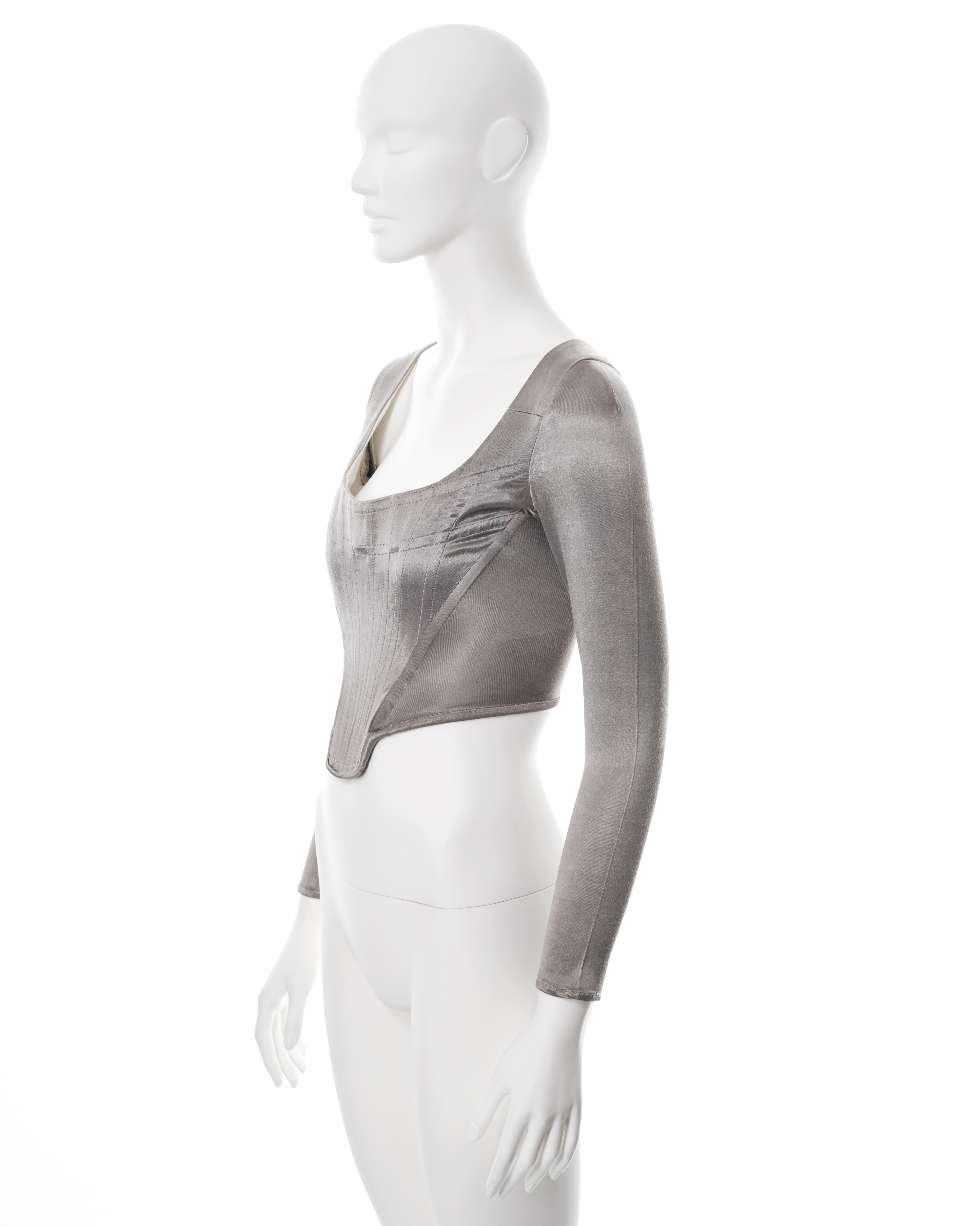Vivienne Westwood silver stretch satin long sleeve corset, ss 1992 For Sale 1