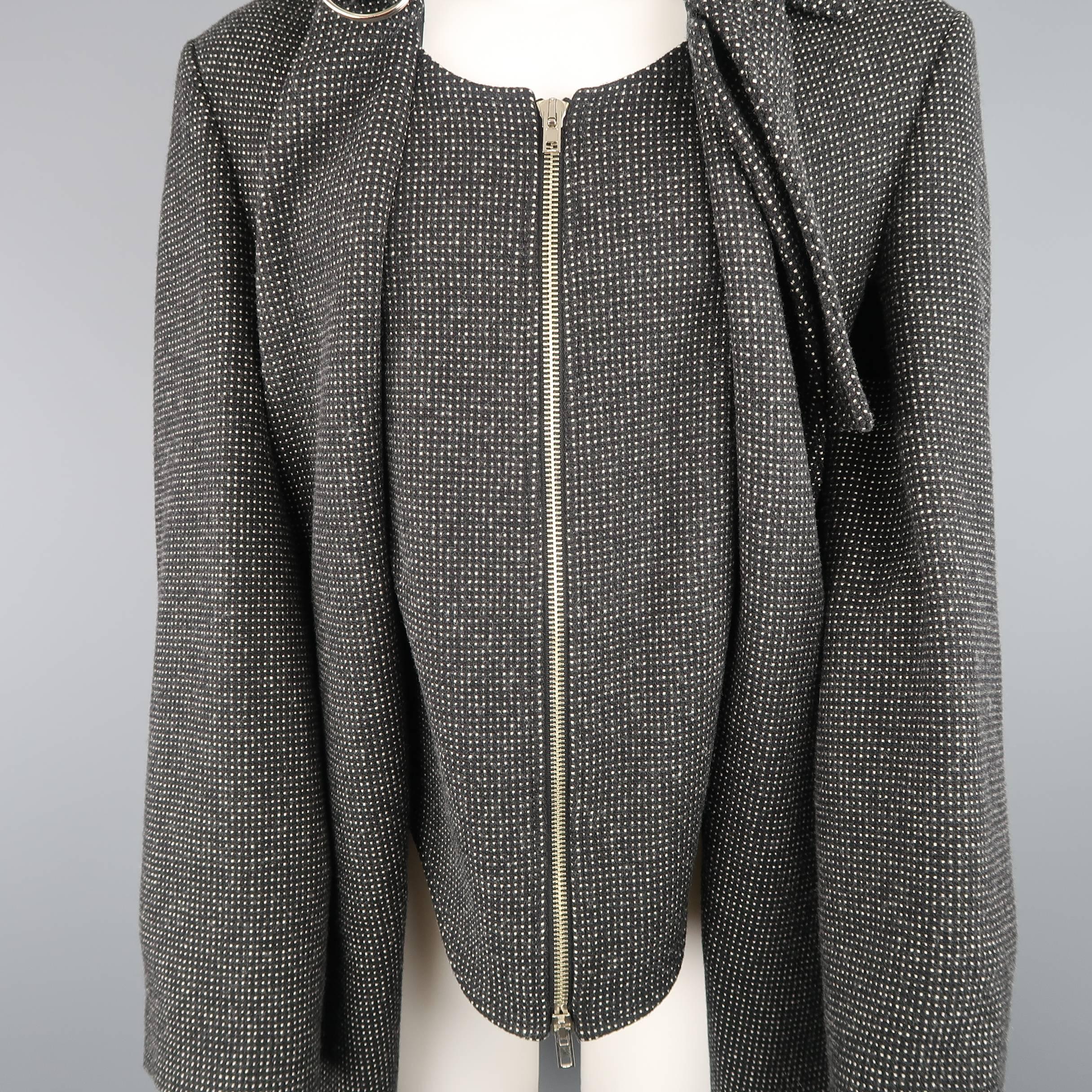 VIVIENNE WESTWOOD Size 14 Black & White Nailhead Wool Strap Collar Corset Coat 1