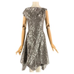 VIVIENNE WESTWOOD Size 2 Taupe & Metallic Silver Cotton Blend Asymmetrical Dress