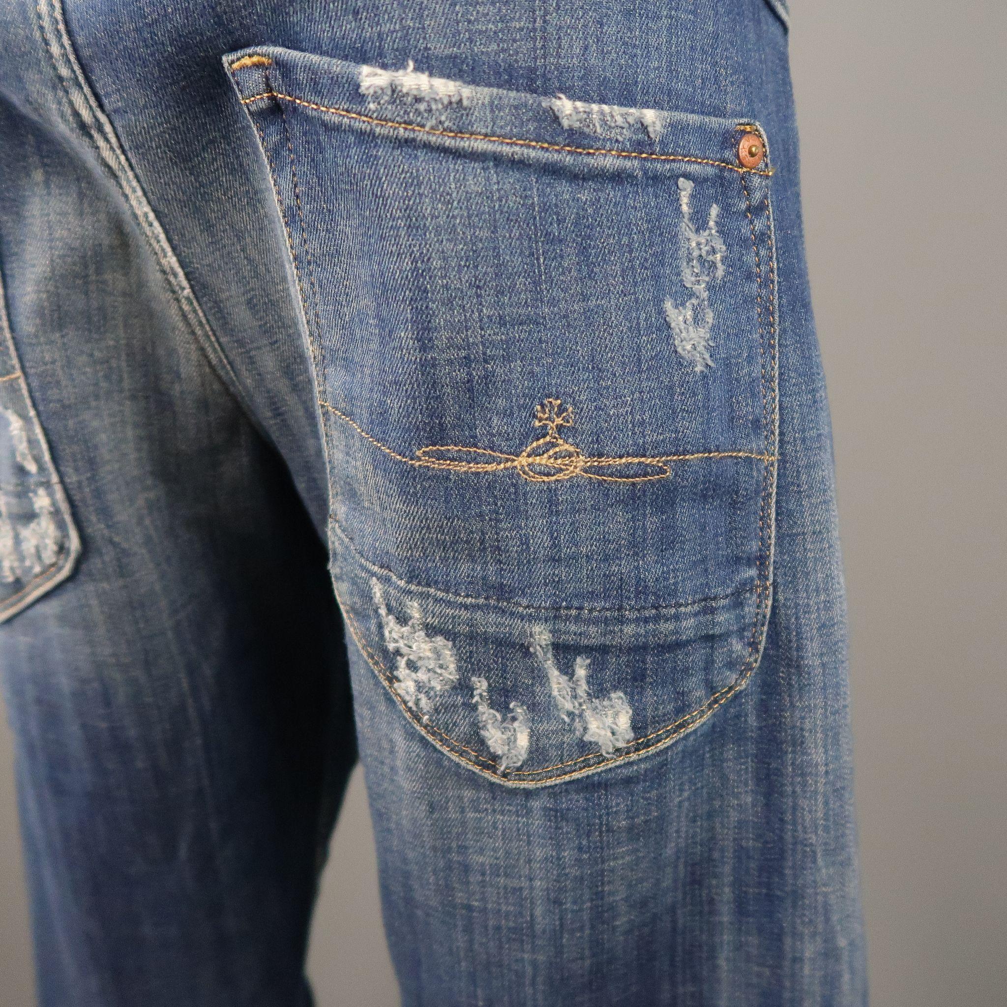 VIVIENNE WESTWOOD Size 30 Indigo Distressed Denim Jeans 1