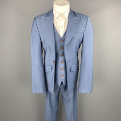 VIVIENNE WESTWOOD Size 38 Light Blue Wool Peak Lapel Suit