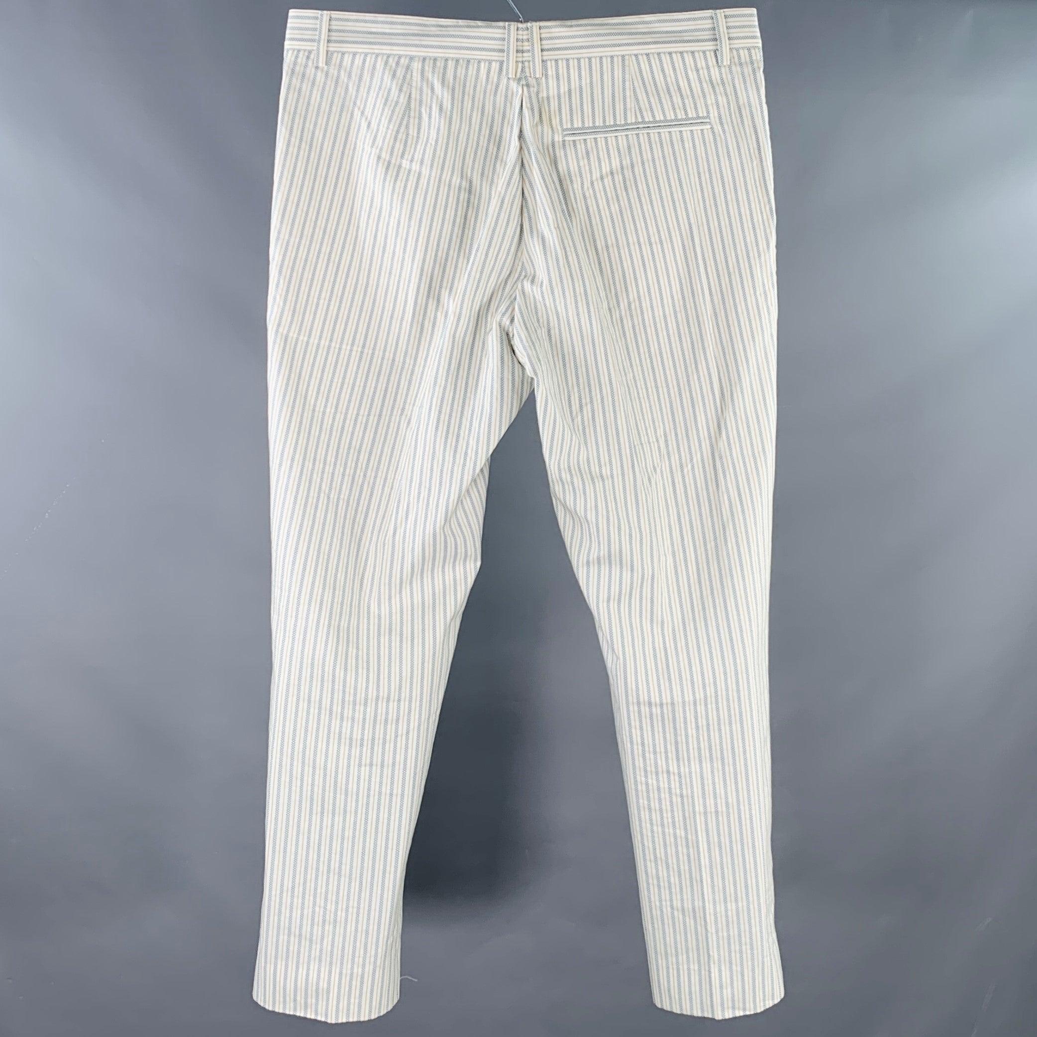 Gray VIVIENNE WESTWOOD Size 38 White Blue Yellow Stripe Cotton Casual Pants For Sale