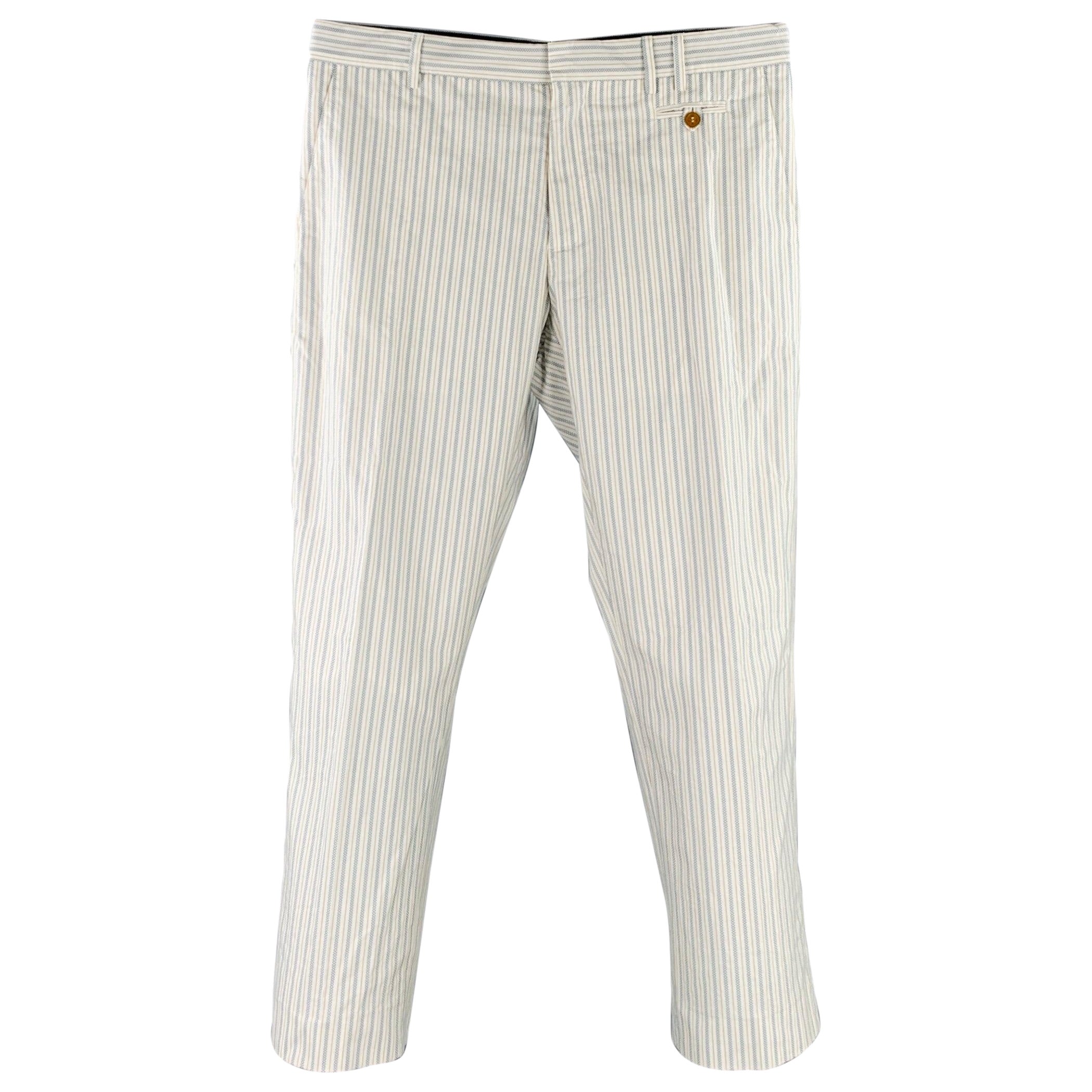 VIVIENNE WESTWOOD Size 38 White Blue Yellow Stripe Cotton Casual Pants