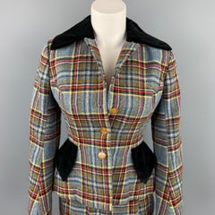 VIVIENNE WESTWOOD Size 4 Blue & Red Plaid Wool Mini Skirt Suit