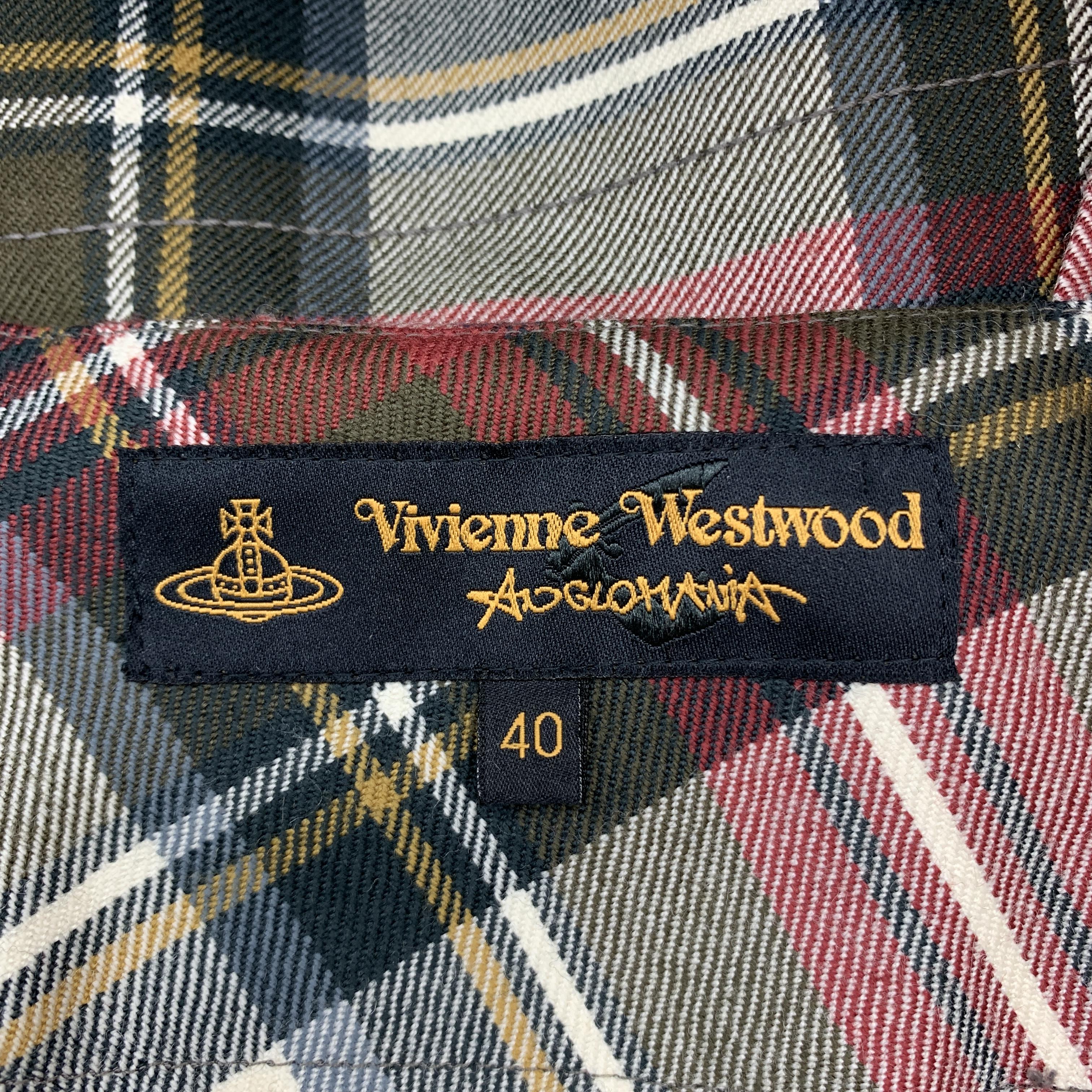 Brown VIVIENNE WESTWOOD Size 4 Cream Plaid Virgin Wool Bondage Strap Pencil Skirt