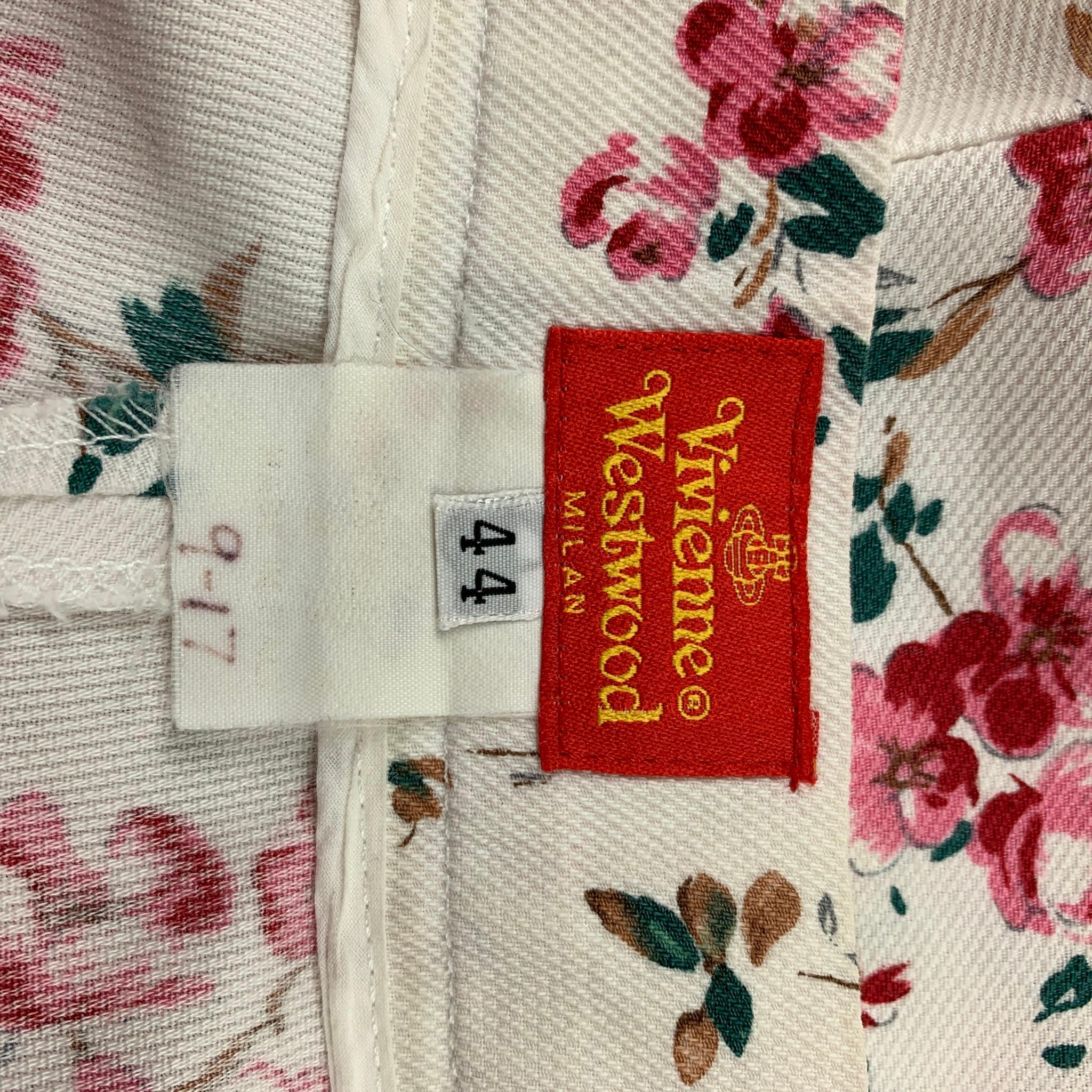 Beige VIVIENNE WESTWOOD Size 8 White & Pink Floral Cotton Casual Pants