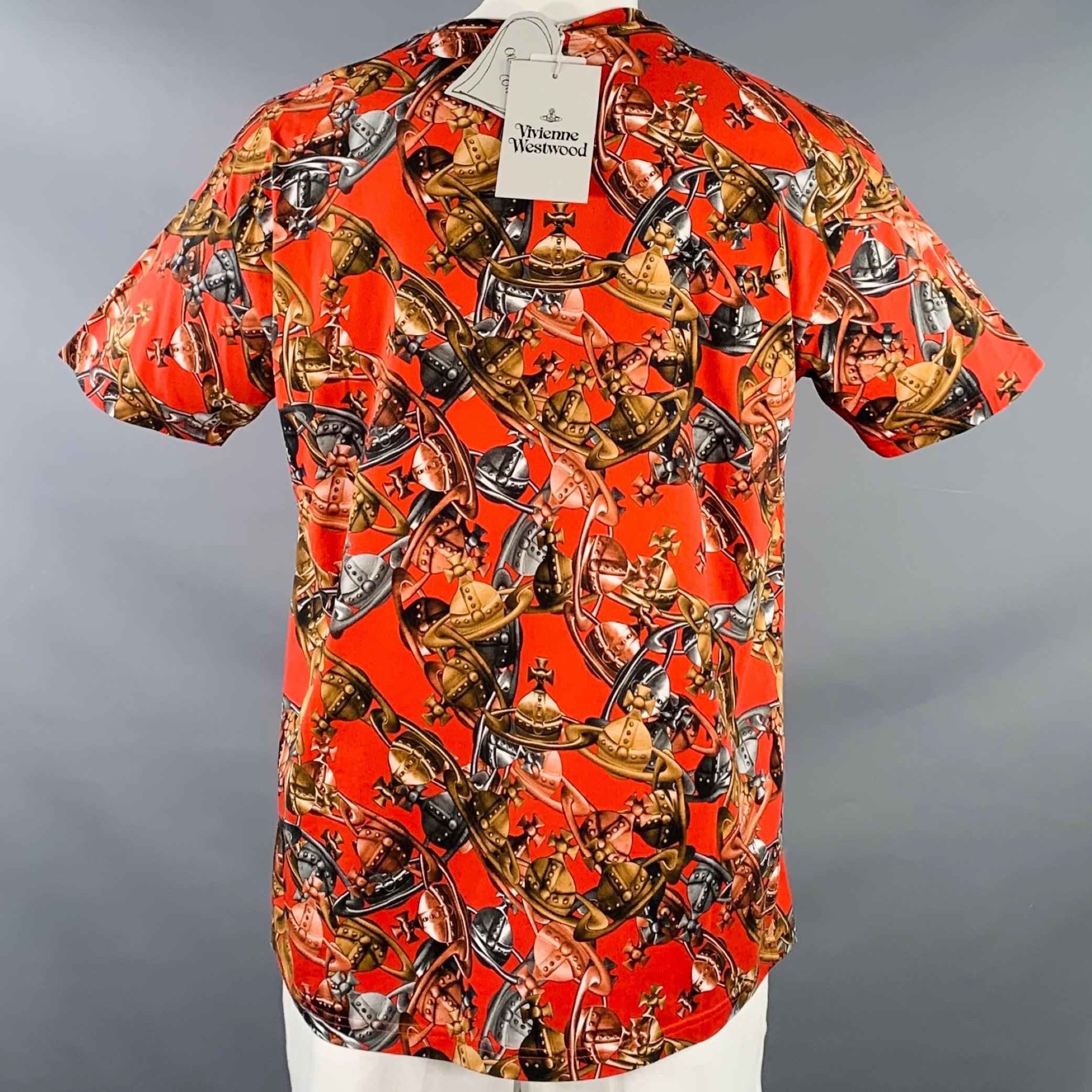 VIVIENNE WESTWOOD Size L Crazy Orbs Red Brown Logo Cotton Crew Neck T-shirt Excellent état à San Francisco, CA