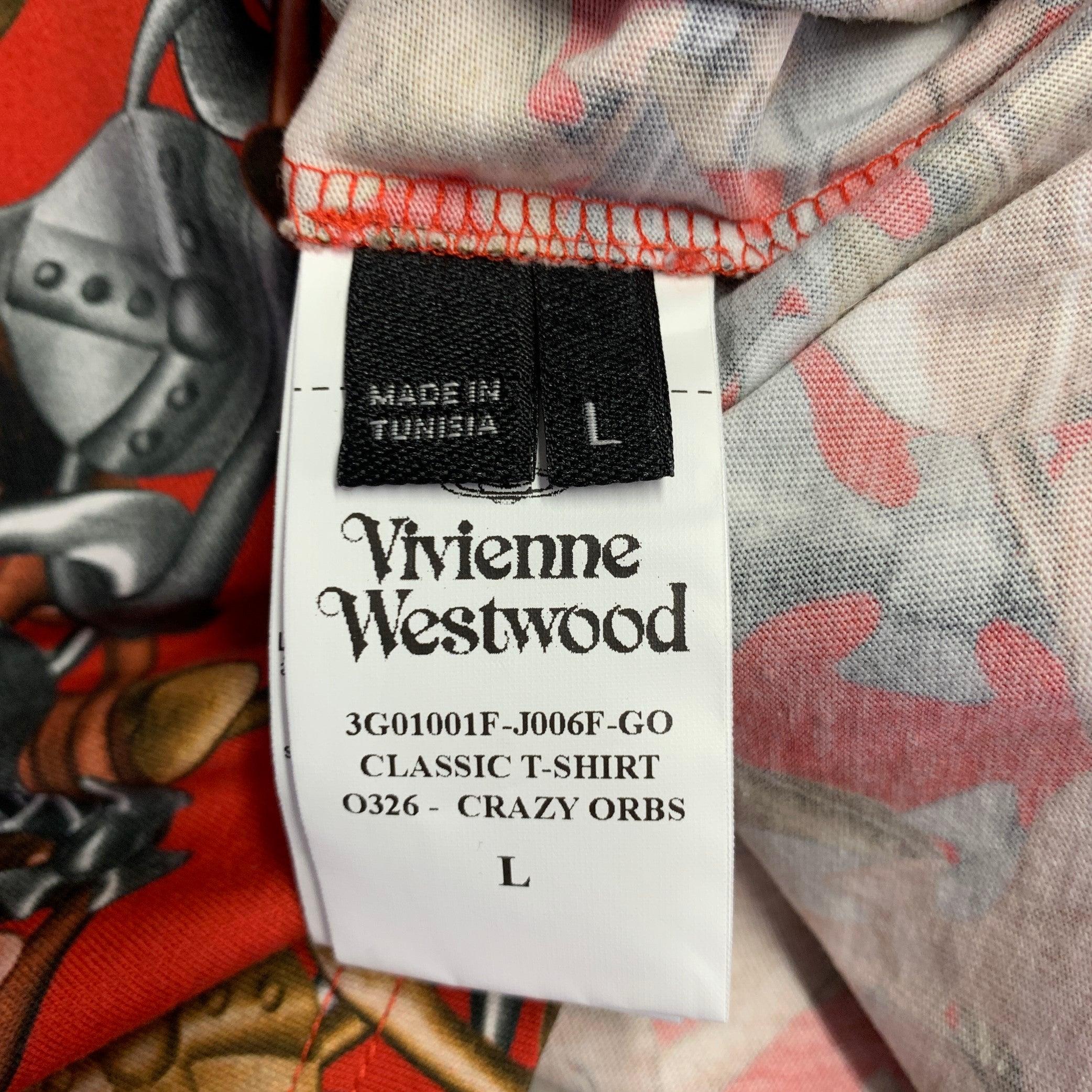 VIVIENNE WESTWOOD Size L Crazy Orbs Red Brown Logo Cotton Crew Neck T-shirt 2