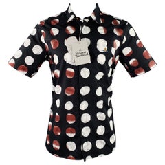 VIVIENNE WESTWOOD Size M Chemise à manches courtes en coton imprimé noir, blanc et Brown