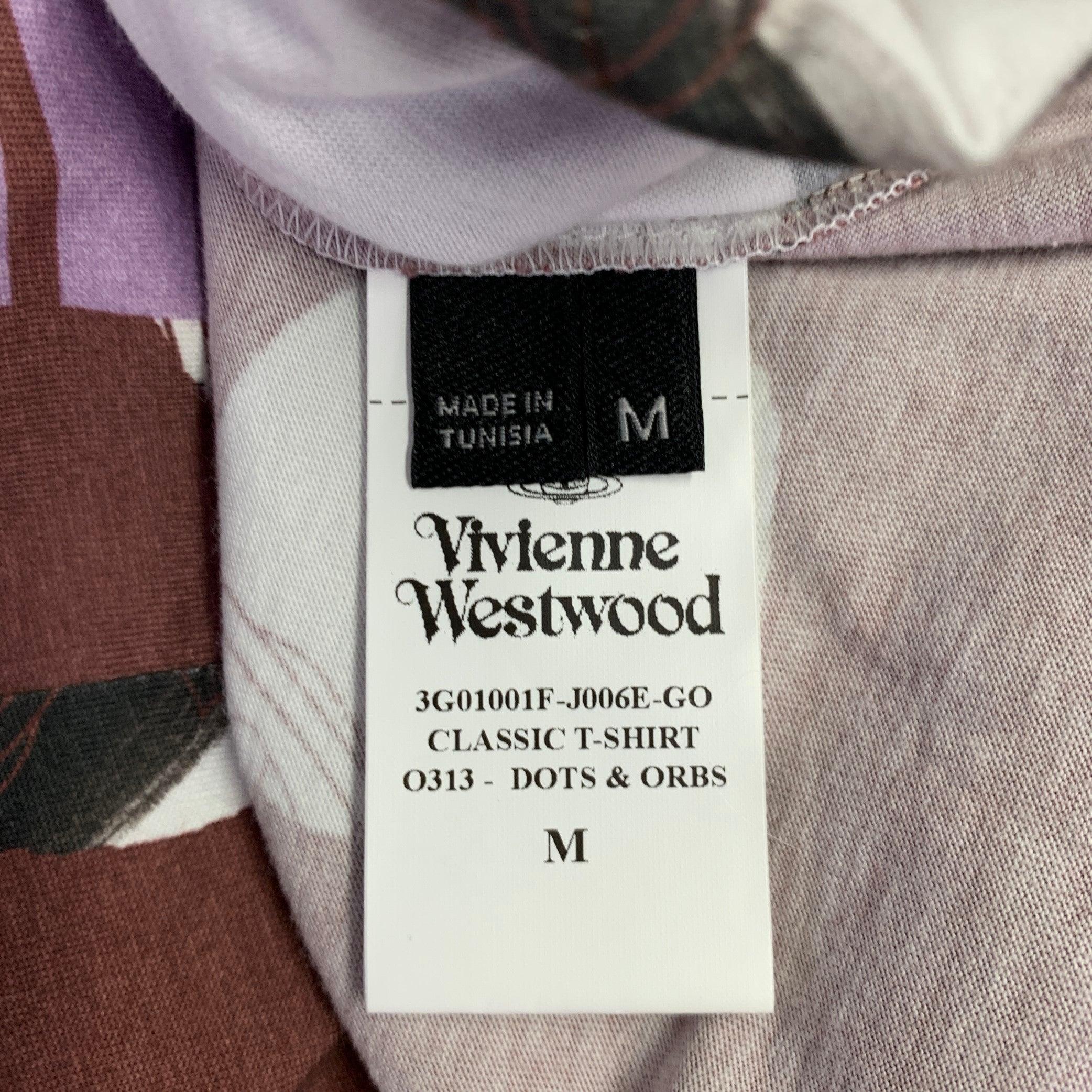 VIVIENNE WESTWOOD Size M Brown Lavender Print Cotton Crew Neck T-shirt 2