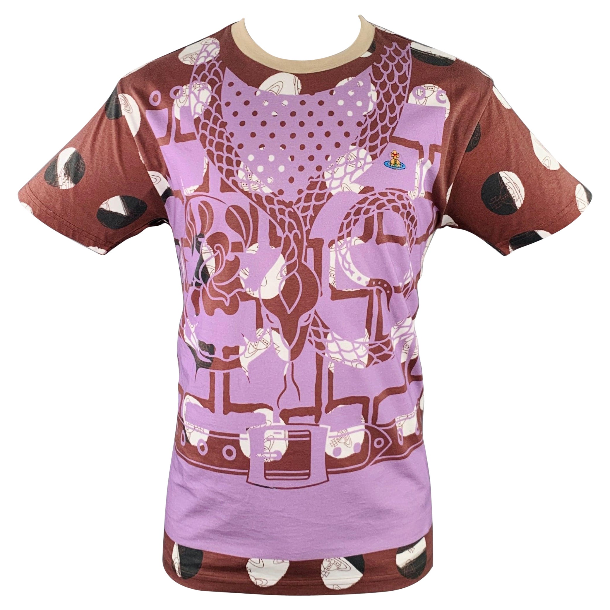 VIVIENNE WESTWOOD Size M Brown Lavender Print Cotton Crew Neck T-shirt
