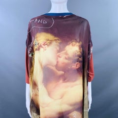 VIVIENNE WESTWOOD Size S Kiss Swing Brown Yellow Viscose Oversized Short Sleeve T-Shirt Dress
