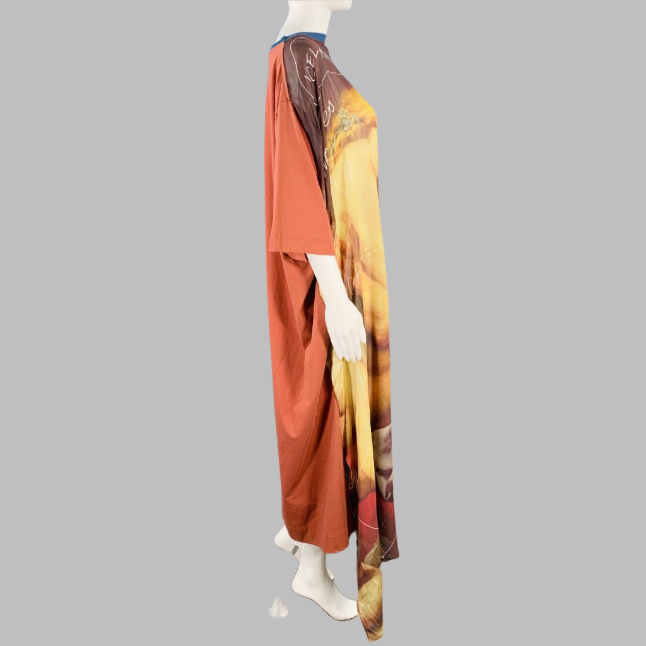 VIVIENNE WESTWOOD Size S Kiss Swing Brown Yellow Viscose Oversized Short Sleeve T-Shirt Dress In Excellent Condition In San Francisco, CA