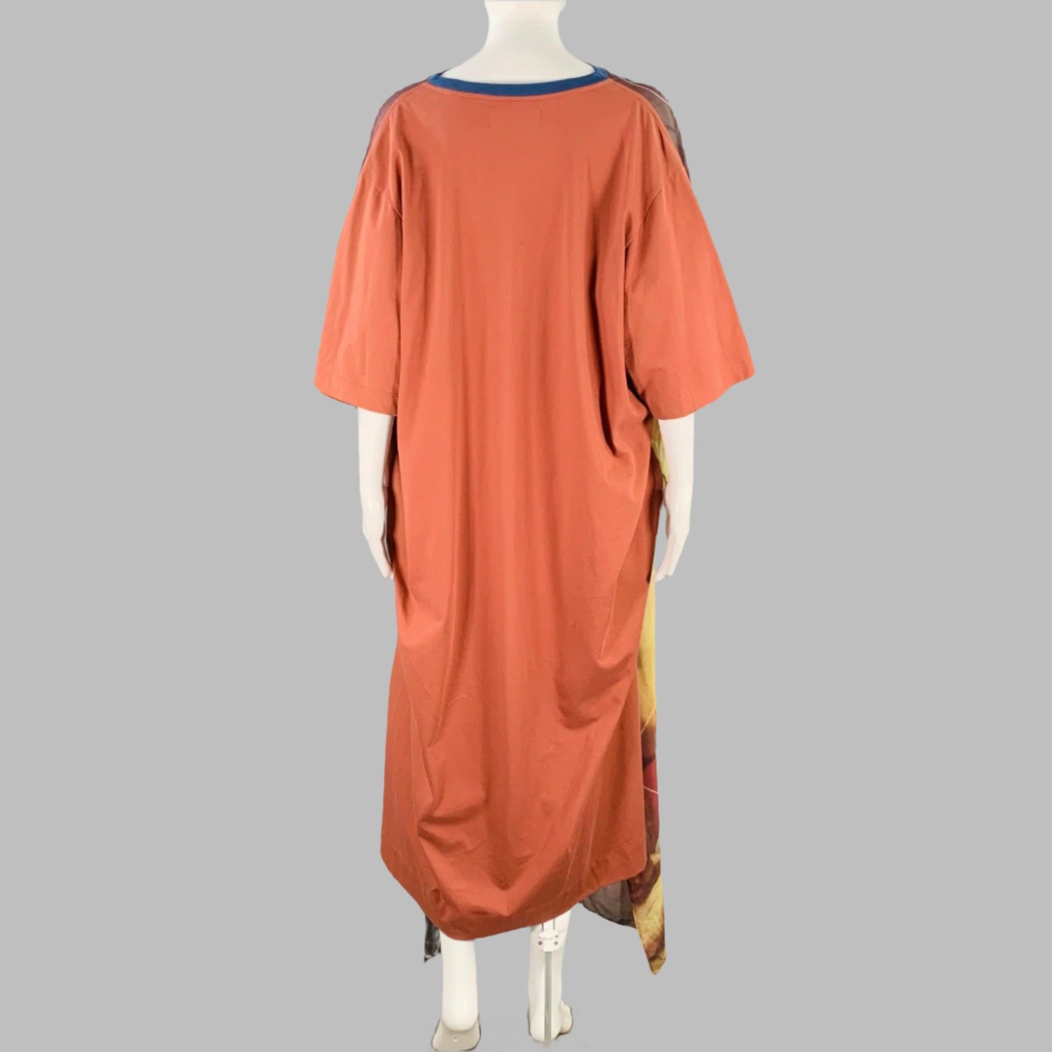 Women's VIVIENNE WESTWOOD Size S Kiss Swing Brown Yellow Viscose Oversized Short Sleeve T-Shirt Dress