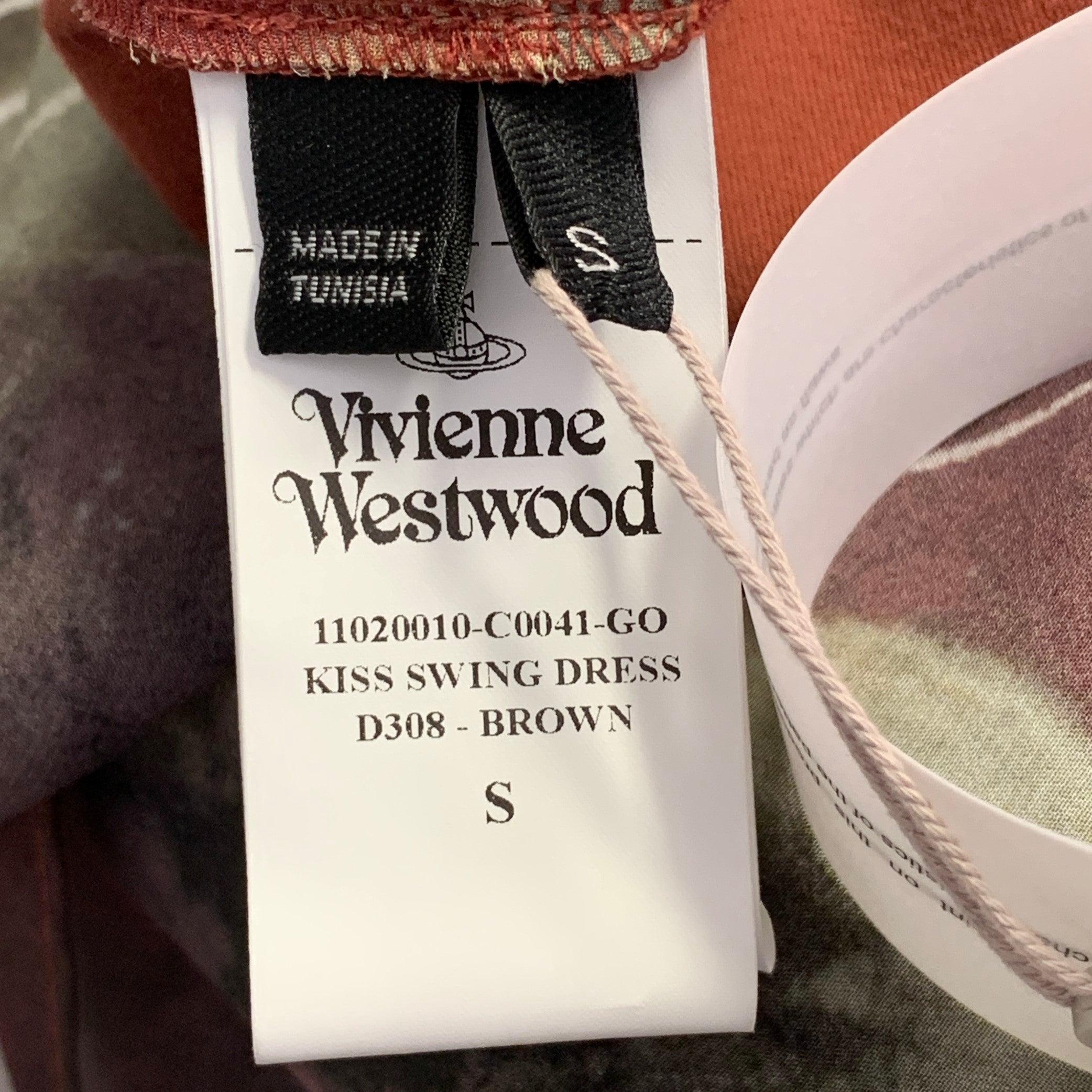 VIVIENNE WESTWOOD Size S Kiss Swing Brown Yellow Viscose Oversized Short Sleeve T-Shirt Dress 2