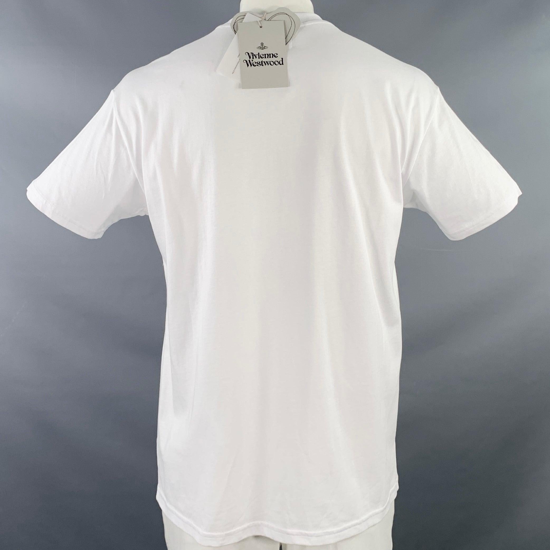 VIVIENNE WESTWOOD Size XL Summer Classic White Beige Logo Cotton Blend Crew Neck T-shirt In Excellent Condition For Sale In San Francisco, CA