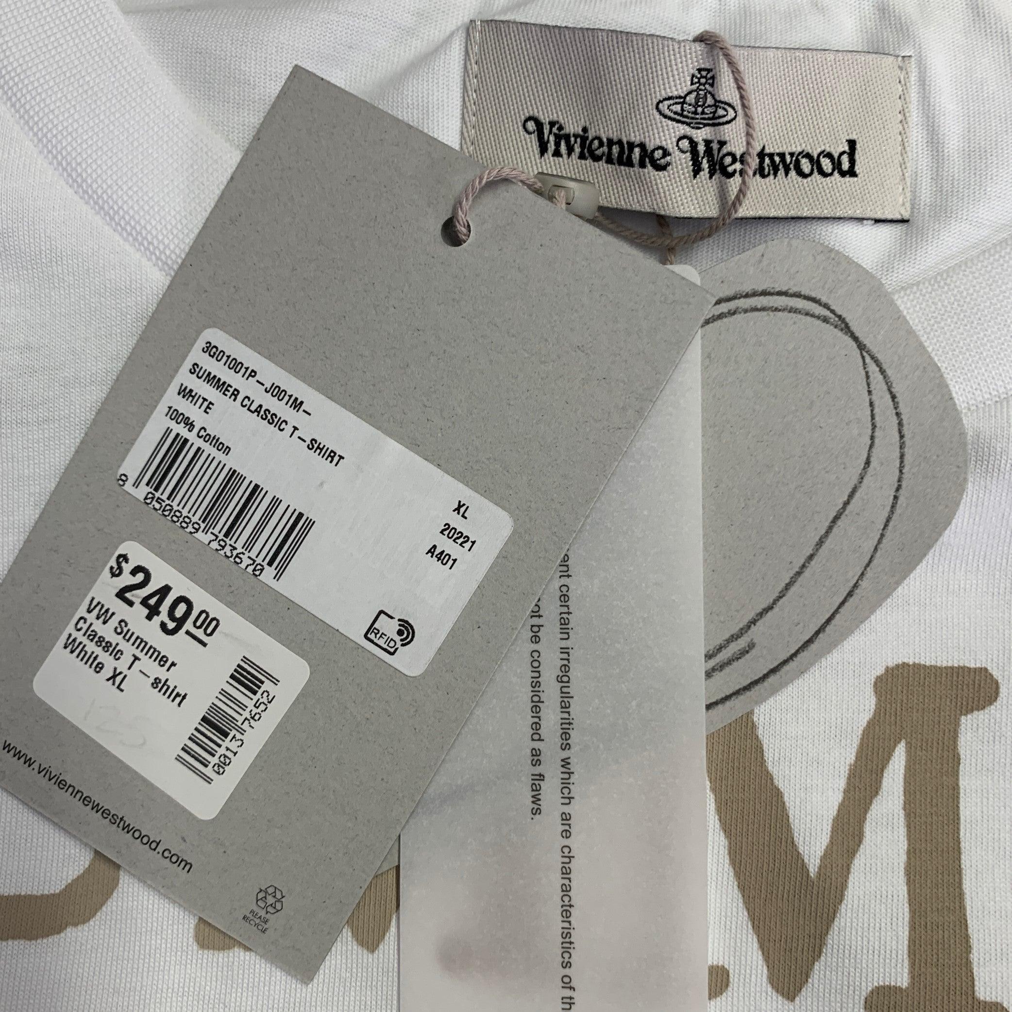 Men's VIVIENNE WESTWOOD Size XL Summer Classic White Beige Logo Cotton Blend Crew Neck T-shirt For Sale