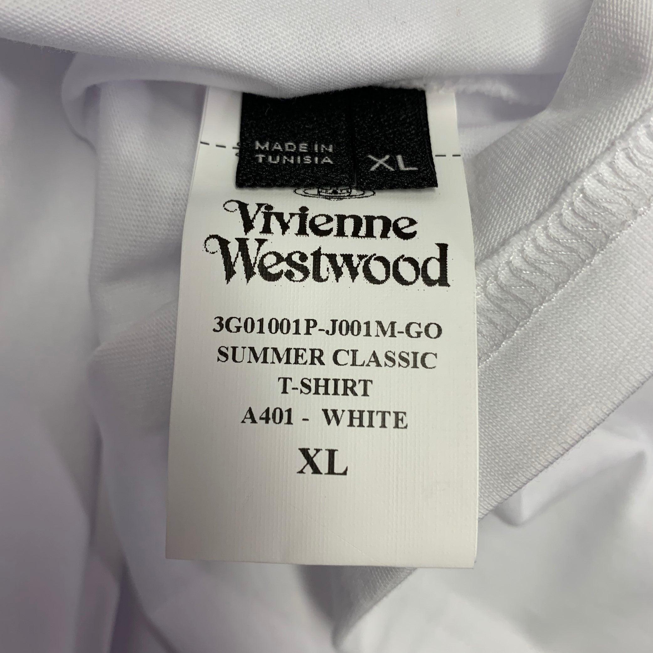 VIVIENNE WESTWOOD Size XL Summer Classic White Beige Logo Cotton Blend Crew Neck T-shirt For Sale 1
