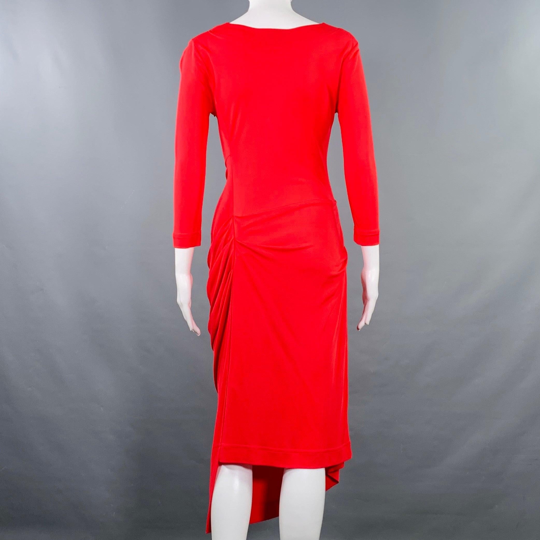 VIVIENNE WESTWOOD Size XS Red Viscose Ruched Long Sleeve Dress In Good Condition For Sale In San Francisco, CA