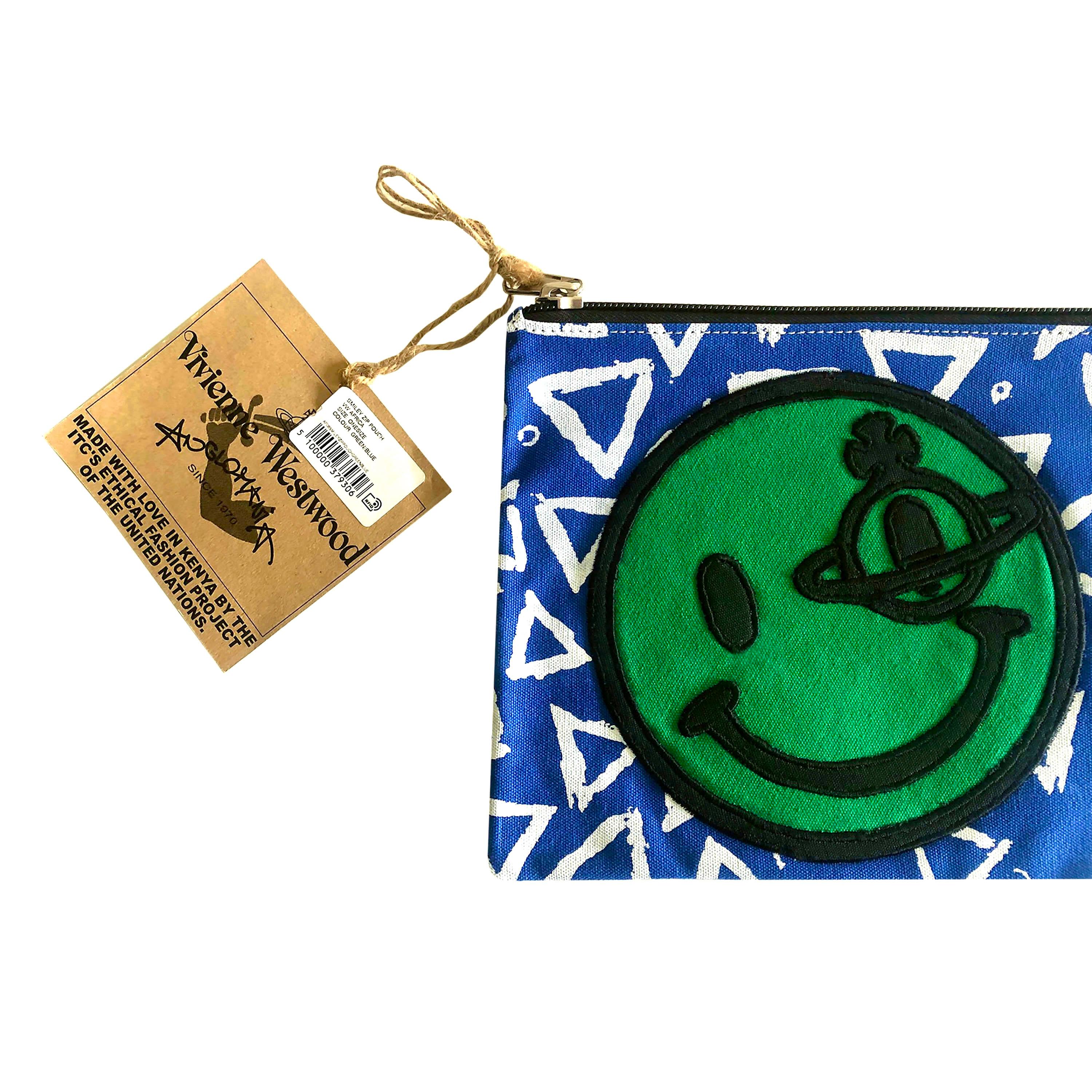 Vivienne Westwood - Smiley Zip Pouch / Bag - Embroidered Detailing - NEW Azul