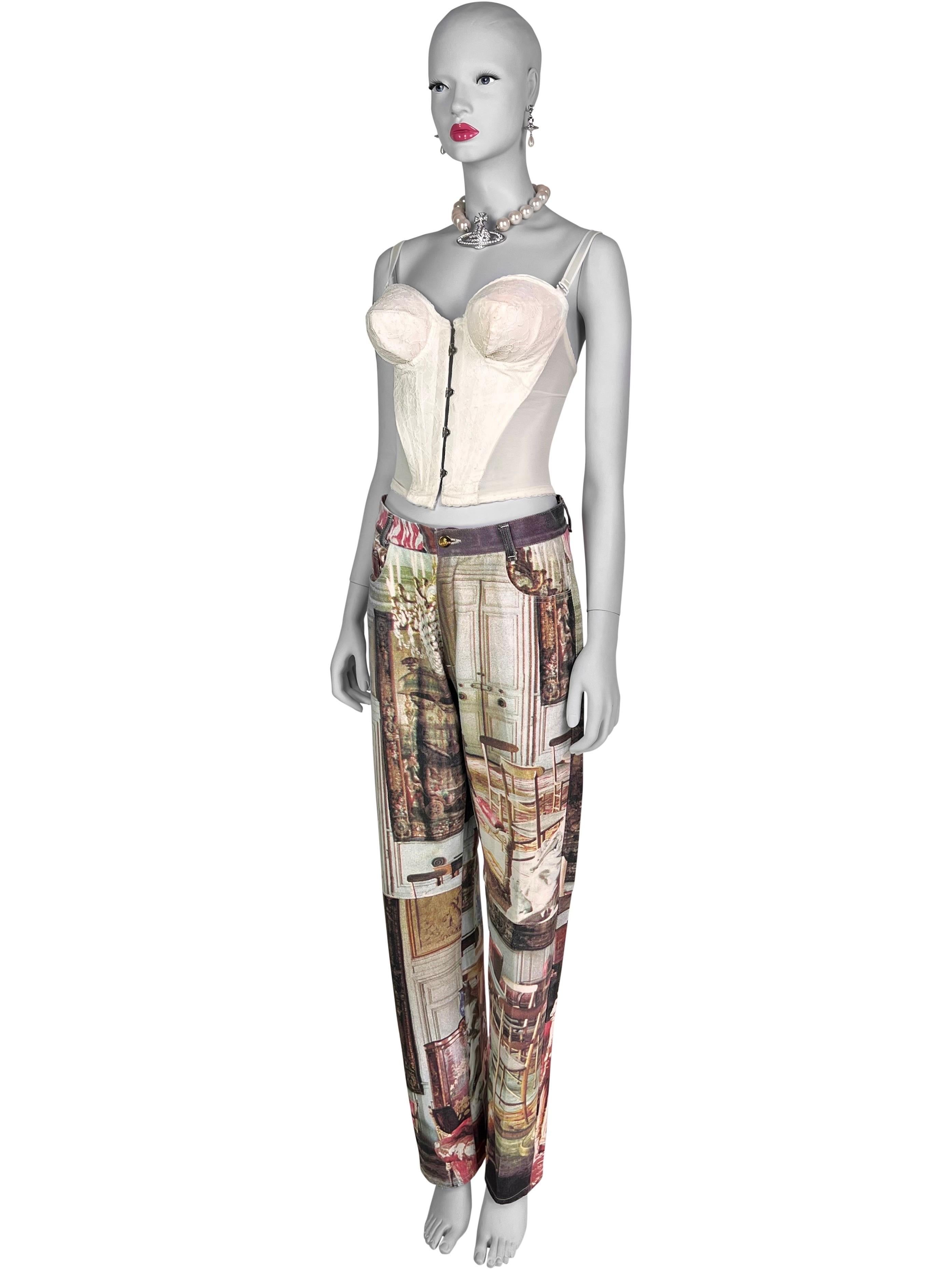 Vivienne Westwood Spring 1992 “Salon” Print Straight Jeans In Good Condition For Sale In Prague, CZ