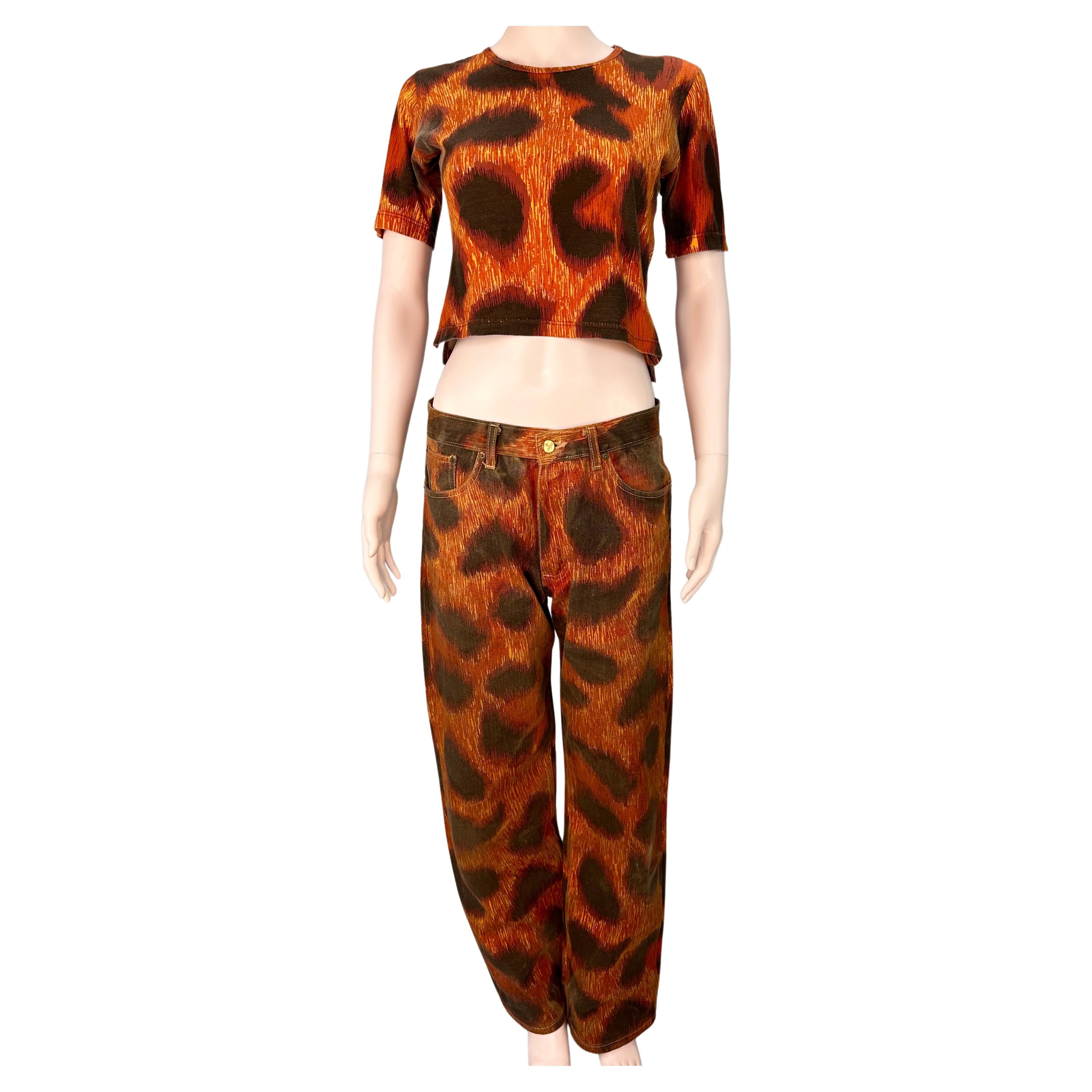 Vivienne Westwood Spring 1994 “Cafe Society” Runway Leopard Jeans & T Shirt Set For Sale