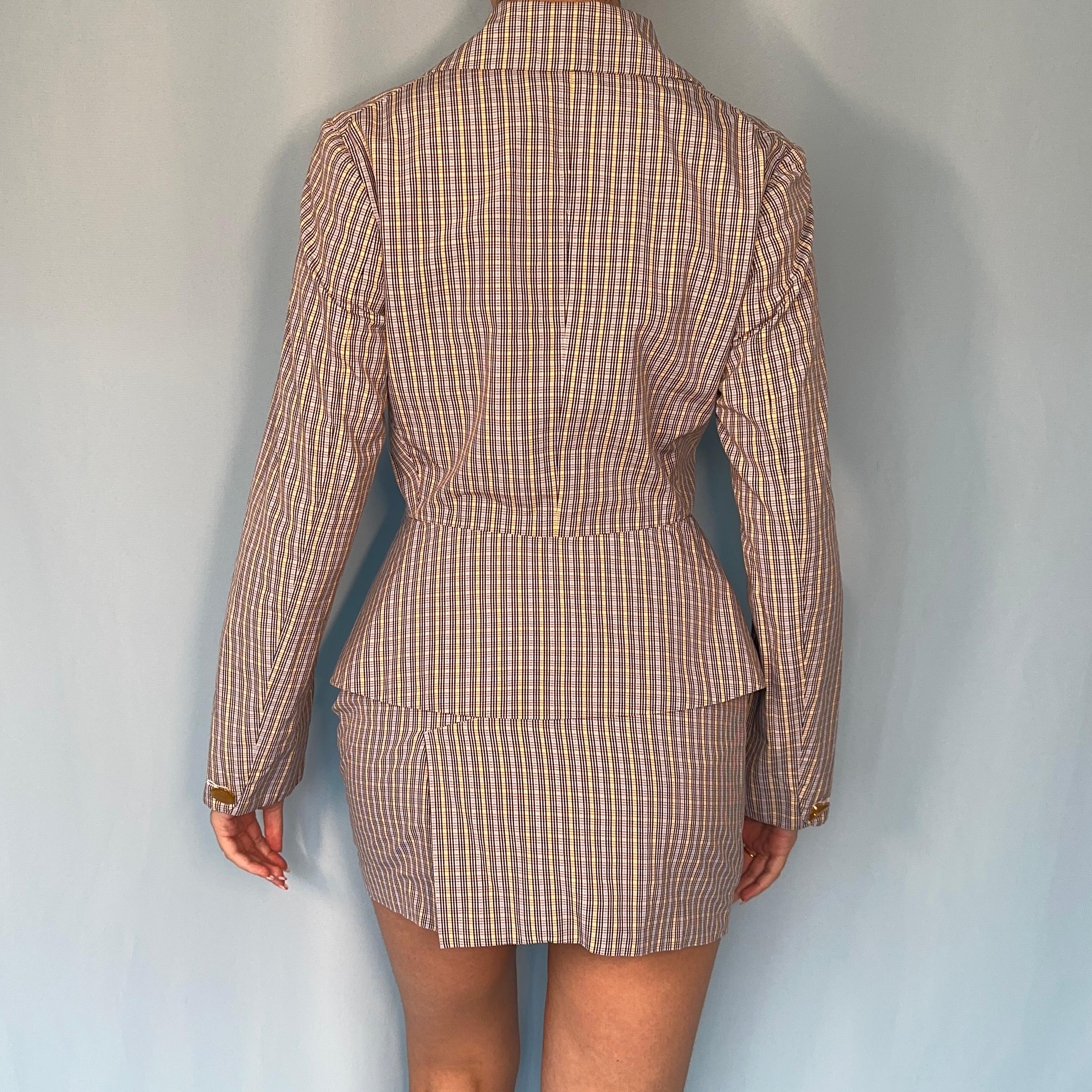 Brown Vivienne Westwood Spring 1994 Checked Two Piece Skirt Suit Set