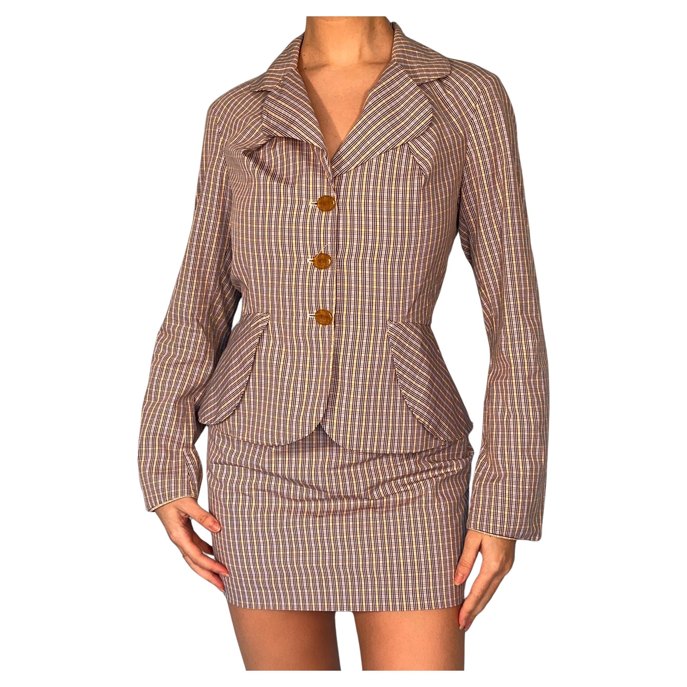 Vivienne Westwood Spring 1994 Checked Two Piece Skirt Suit Set For Sale