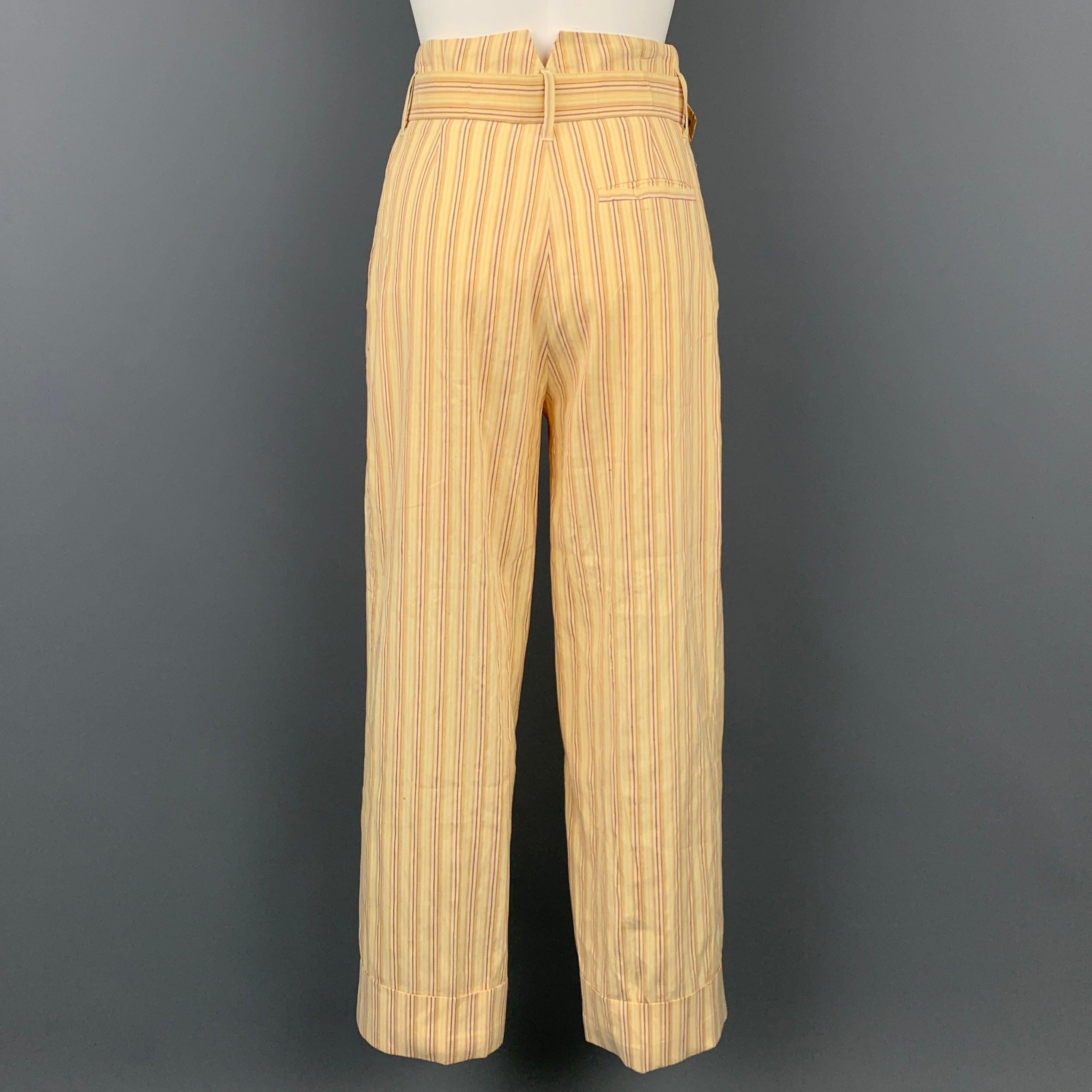 VIVIENNE WESTWOOD Spring 1995 Yellow Red Linen / Cotton Size Vest Pant Suit Set For Sale 1
