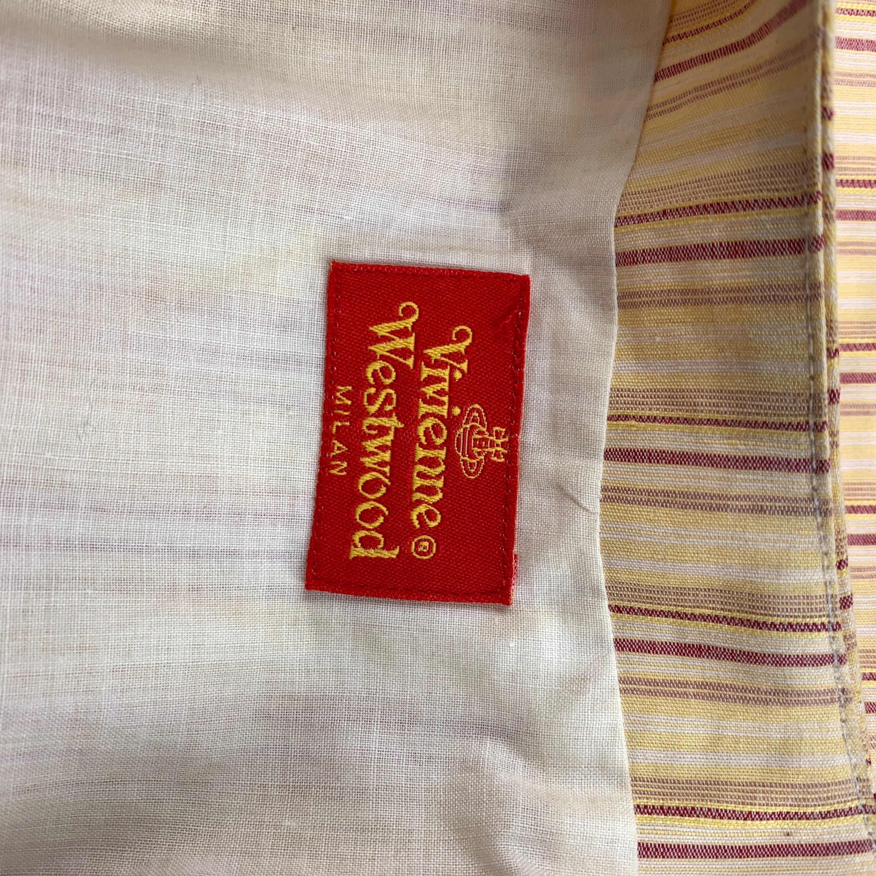 VIVIENNE WESTWOOD Spring 1995 Yellow Red Linen / Cotton Size Vest Pant Suit Set For Sale 4