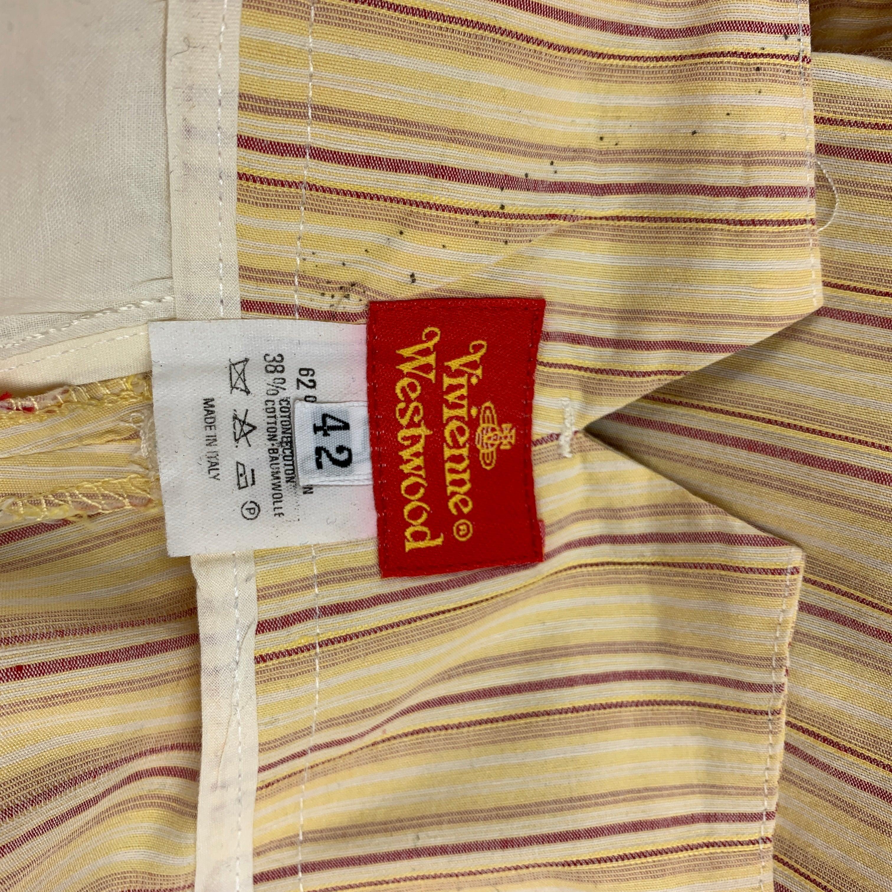 VIVIENNE WESTWOOD Spring 1995 Yellow Red Linen / Cotton Size Vest Pant Suit Set For Sale 5