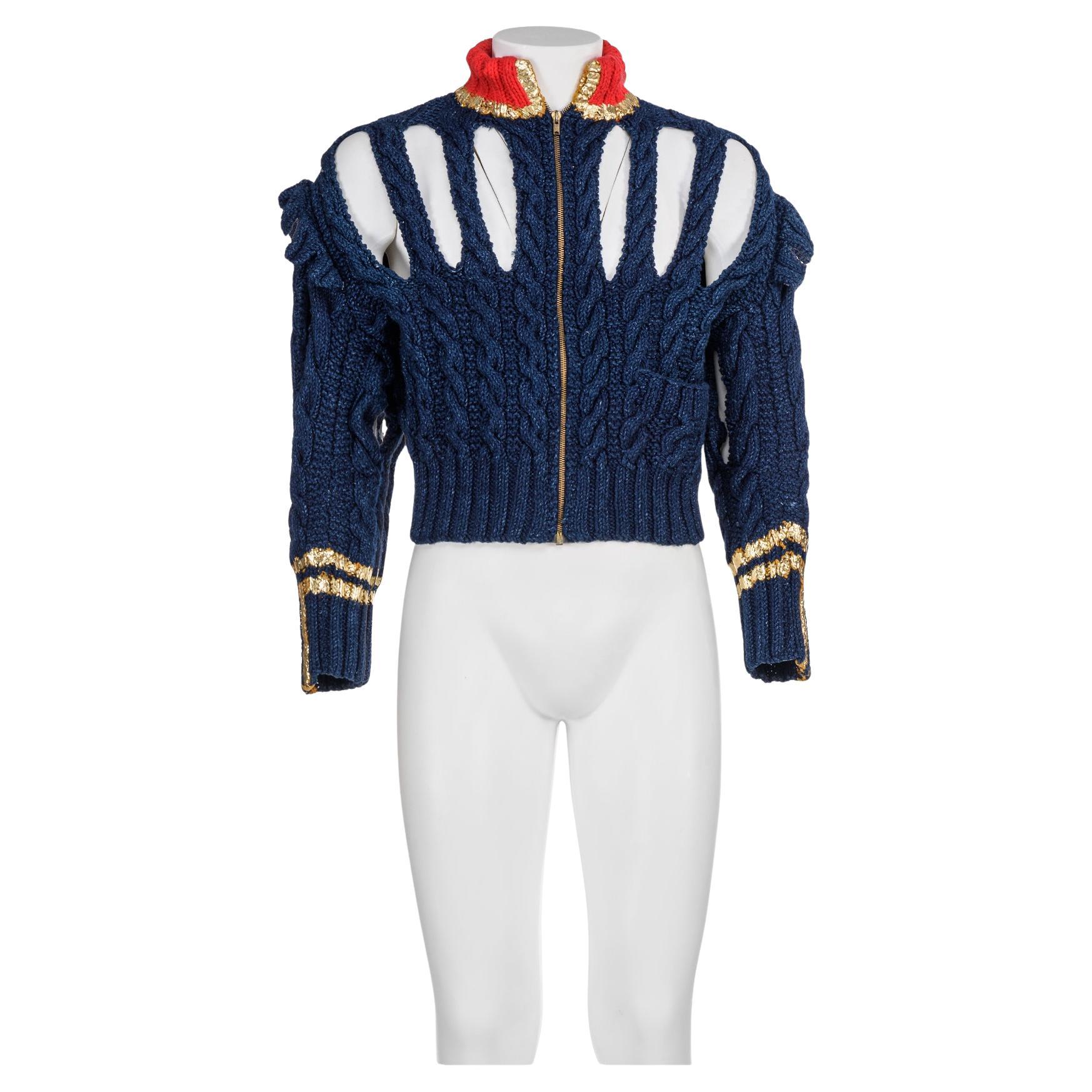 VIVIENNE WESTWOOD SS 91 Iconic and rare indigo knitted jacket with cut-out