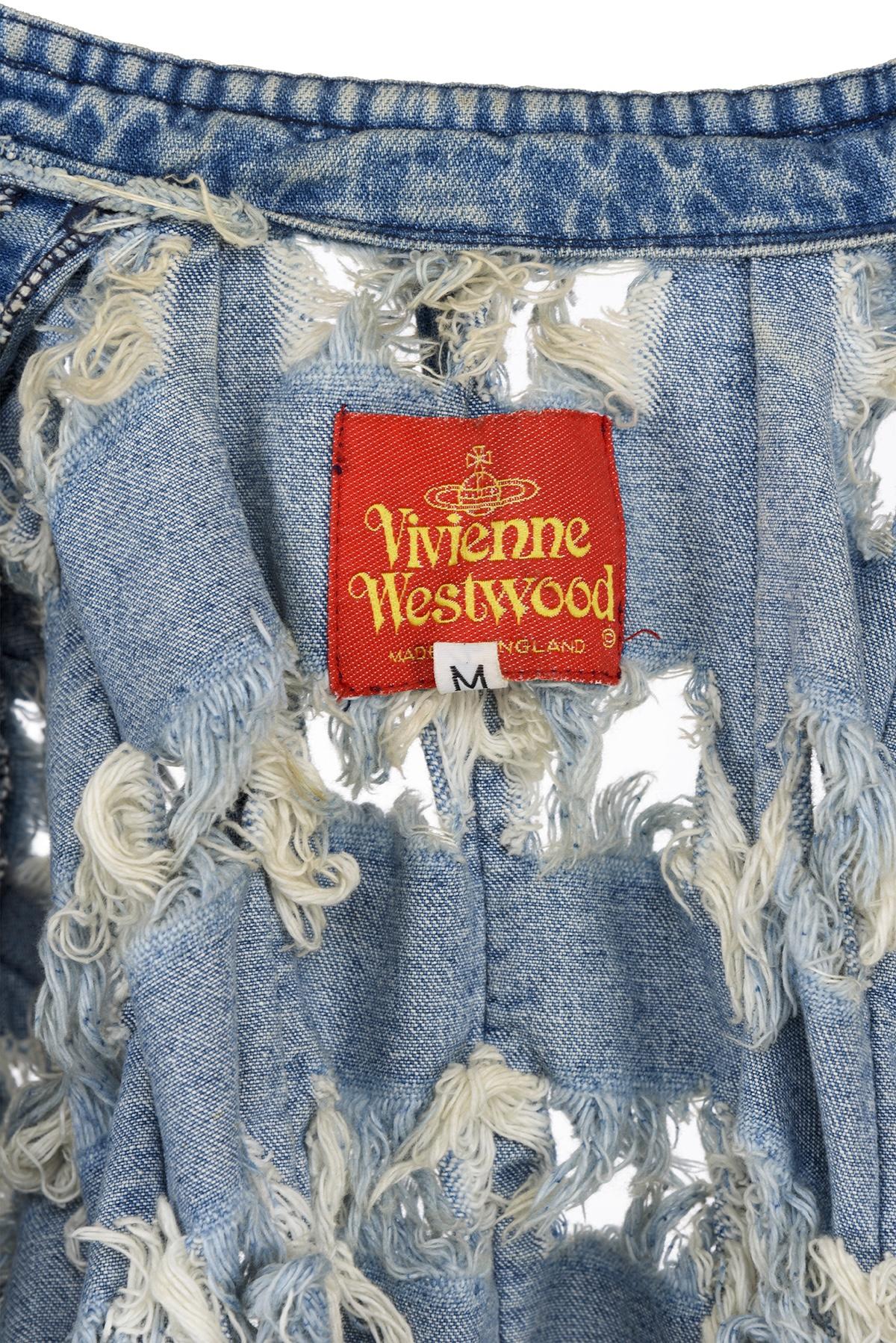 Gris VIVIENNE WESTWOOD SS 91 Icone et rare veste en denim à bords tranchés en vente