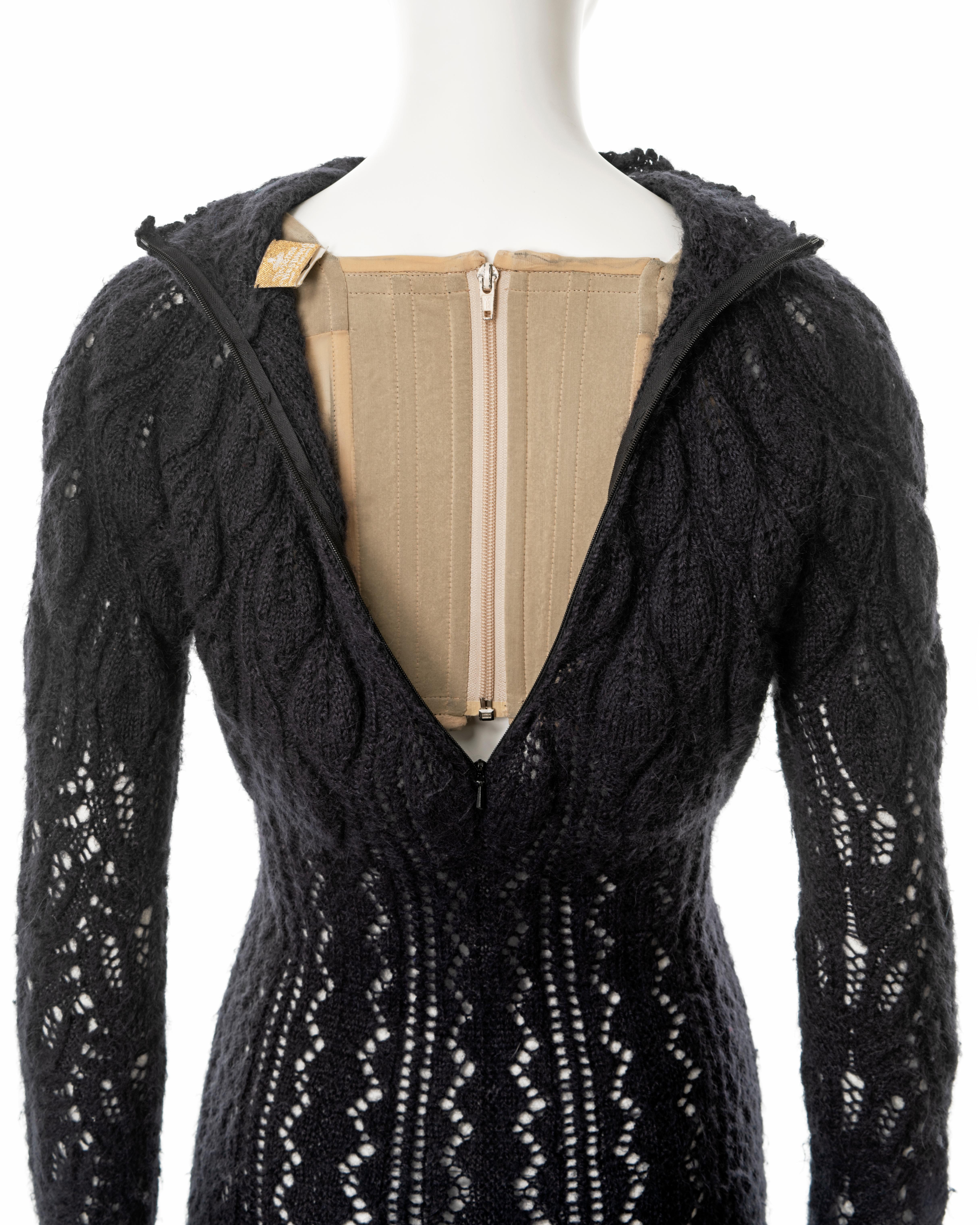 Vivienne Westwood steel-grey open knit alpaca wool corseted mini dress, fw 1993 For Sale 5