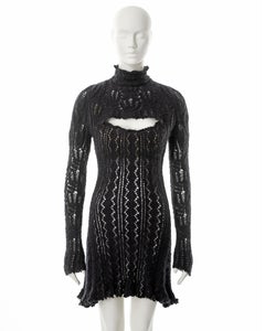 Vivienne Westwood steel-grey open knit alpaca wool corseted mini dress, fw 1993