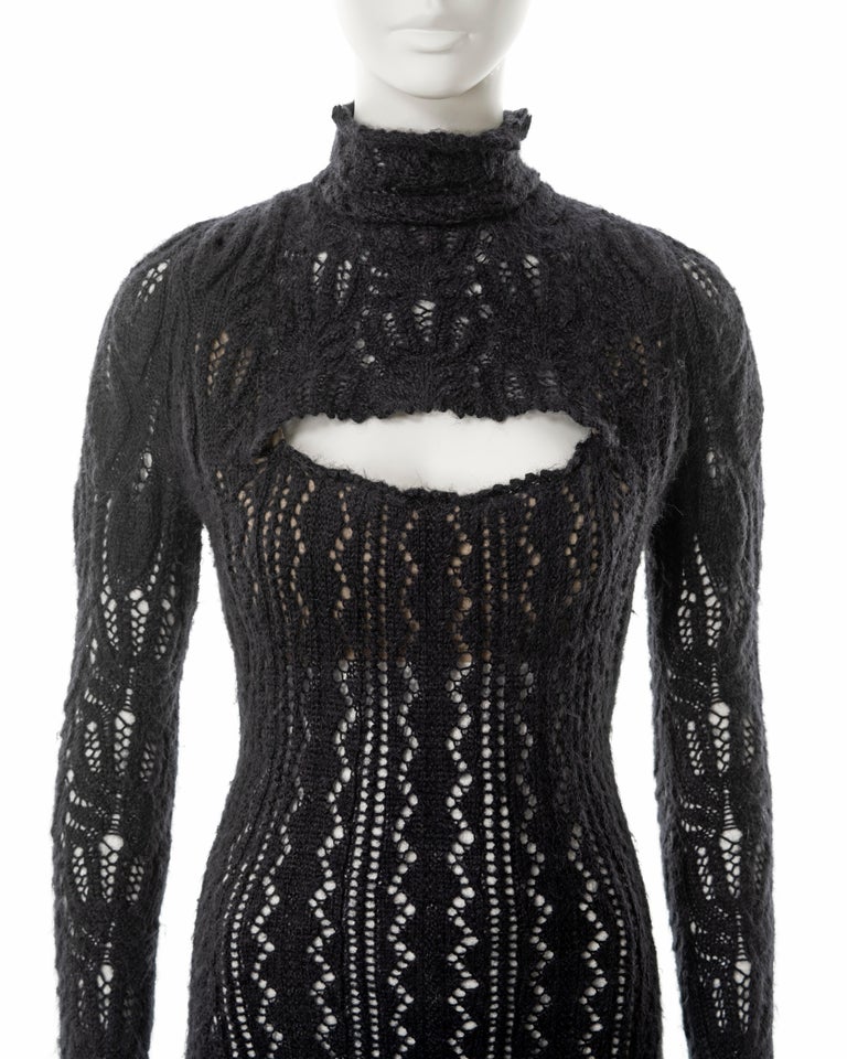 Vivienne Westwood steel-grey open knit alpaca wool corseted mini dress, fw  1993