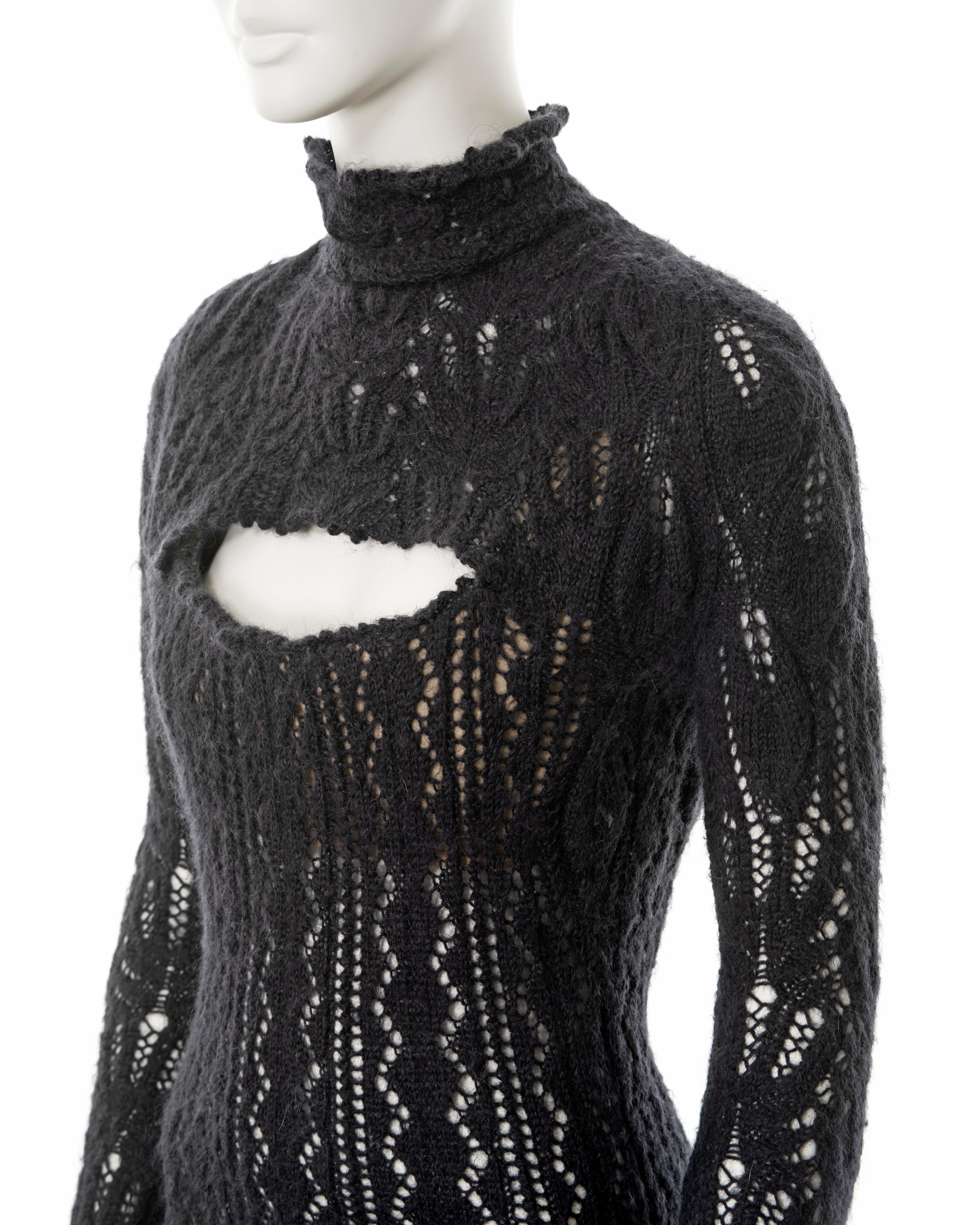 Women's Vivienne Westwood steel-grey open knit alpaca wool corseted mini dress, fw 1993 For Sale