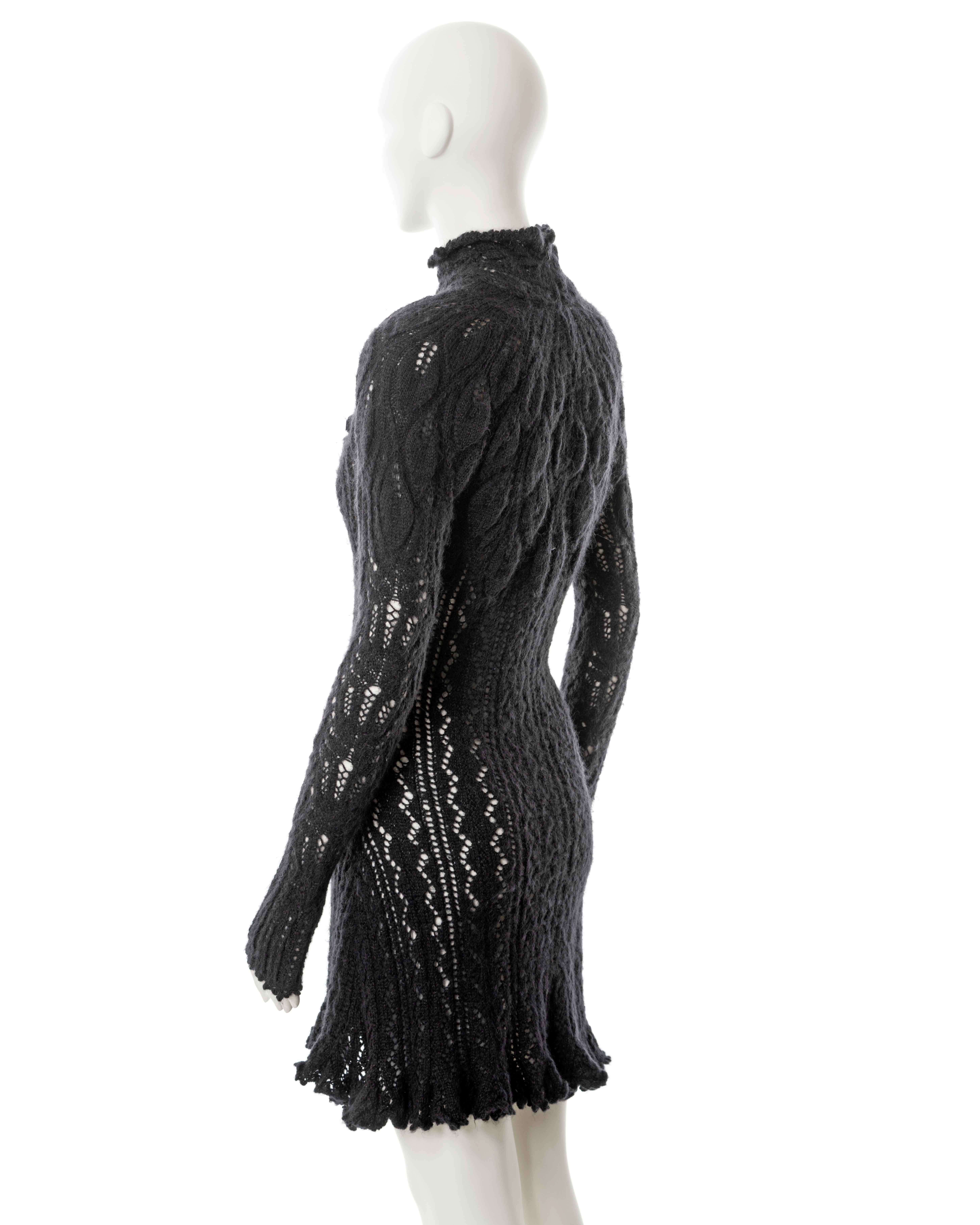 Vivienne Westwood steel-grey open knit alpaca wool corseted mini dress, fw 1993 For Sale 1