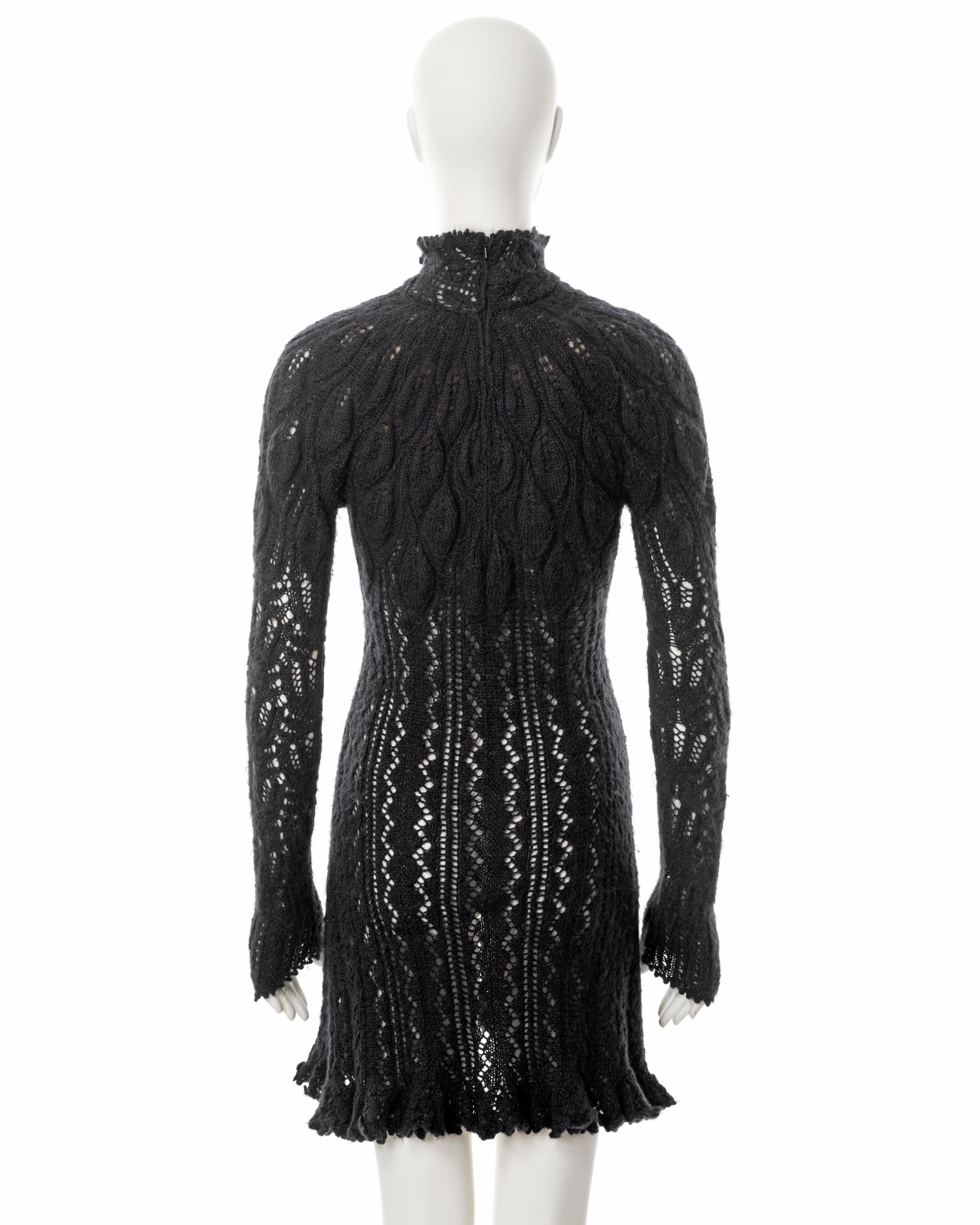 Vivienne Westwood steel-grey open knit alpaca wool corseted mini dress, fw 1993 For Sale 2