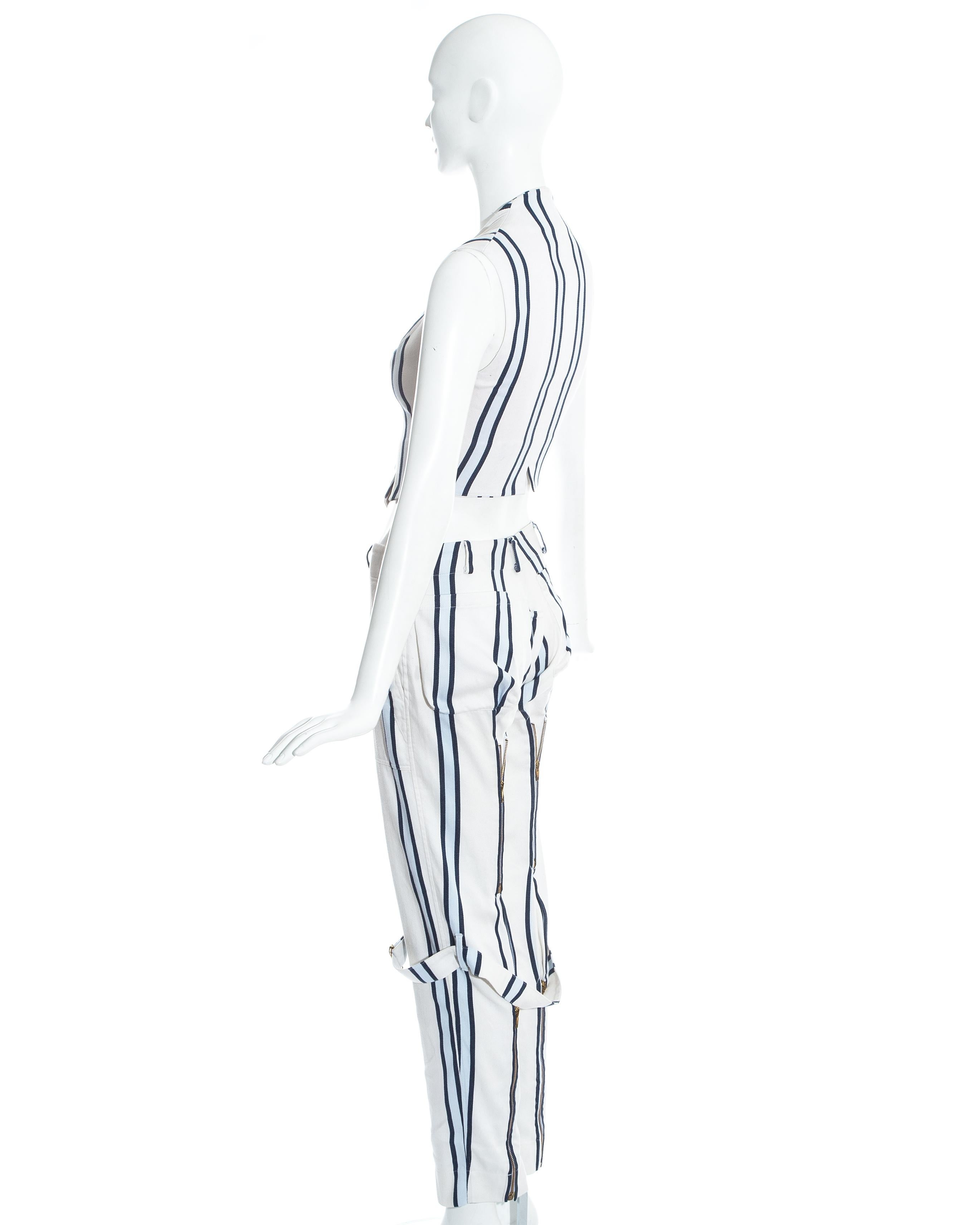 Gray Vivienne Westwood striped cotton bondage 'Cafe Society' pant suit, ss 1994