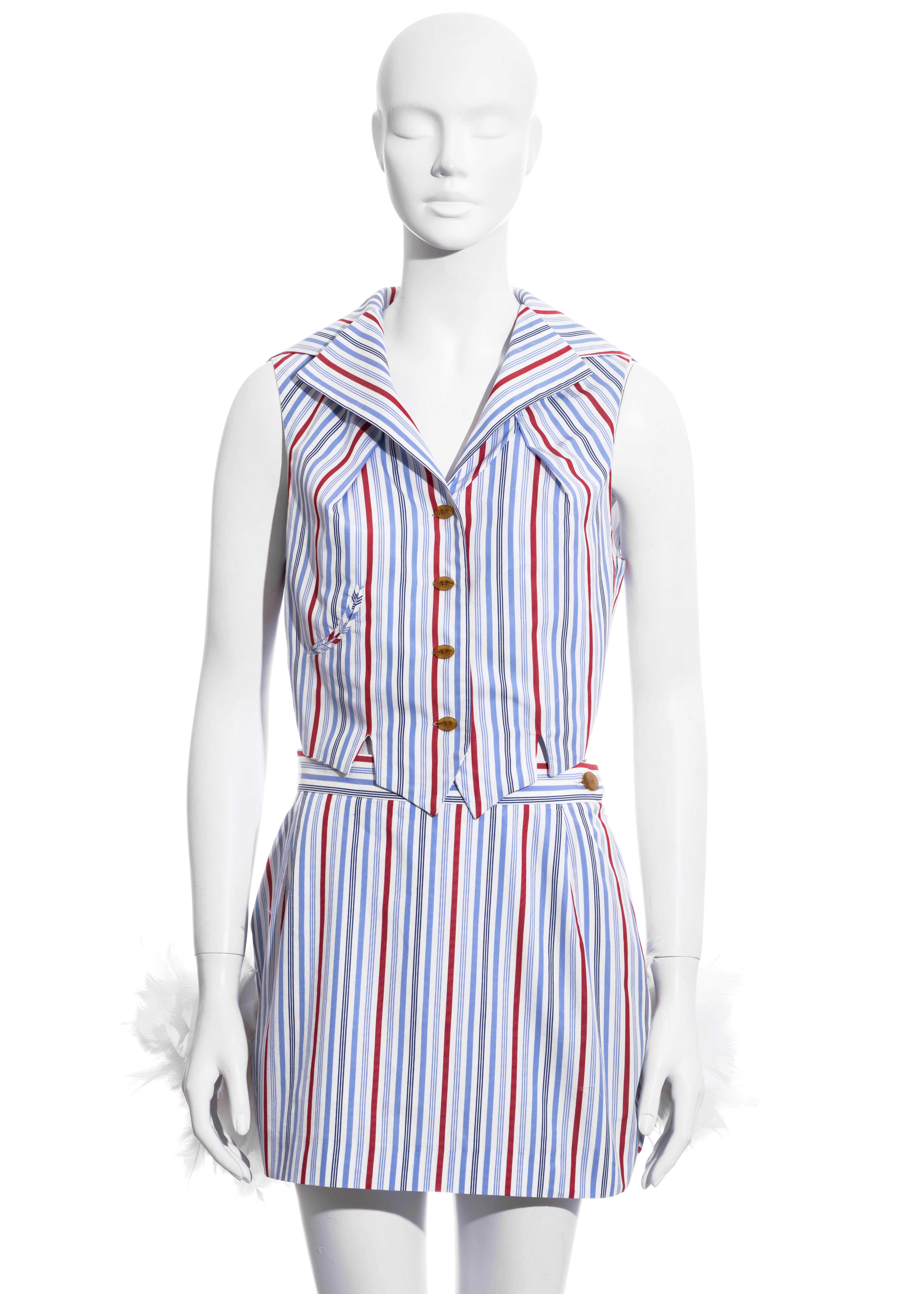 Viola Gilet in cotone a righe e minigonna con piume di Vivienne Westwood, ss 1994