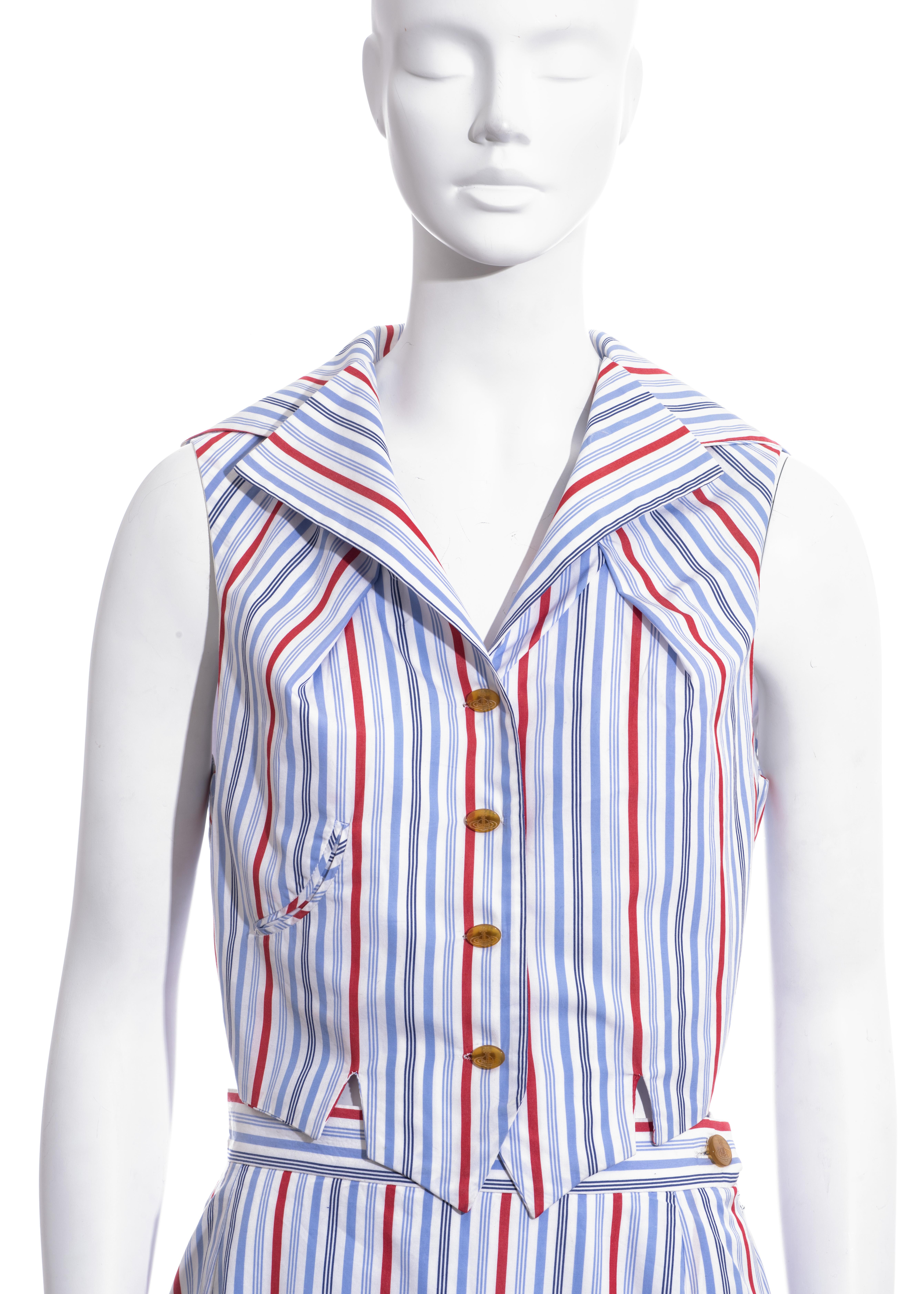 Gilet in cotone a righe e minigonna con piume di Vivienne Westwood, ss 1994 In condizioni ottime a London, GB