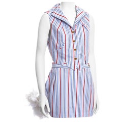 Vintage Vivienne Westwood striped cotton waistcoat and feathered mini skirt set, ss 1994